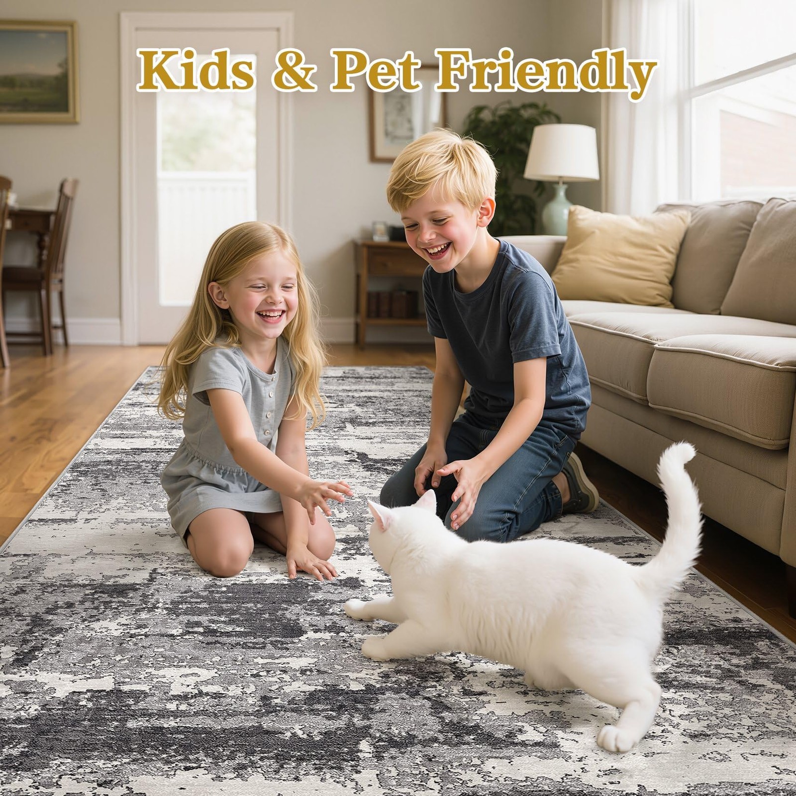 Hallway Washable Runner Rug: 3×8 Abstract Modern Soft Stain Resistant Non-Sli…