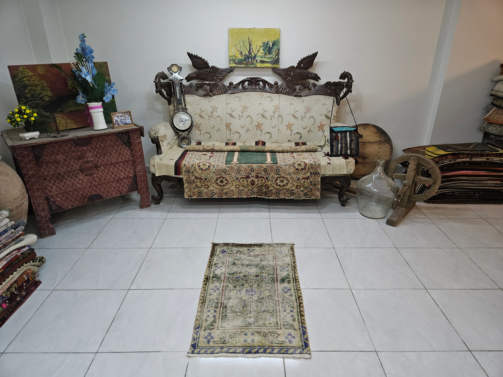 Handwoven Wool Vintage Rug, Green Accent Rug (1.9 x 3.2 ft)