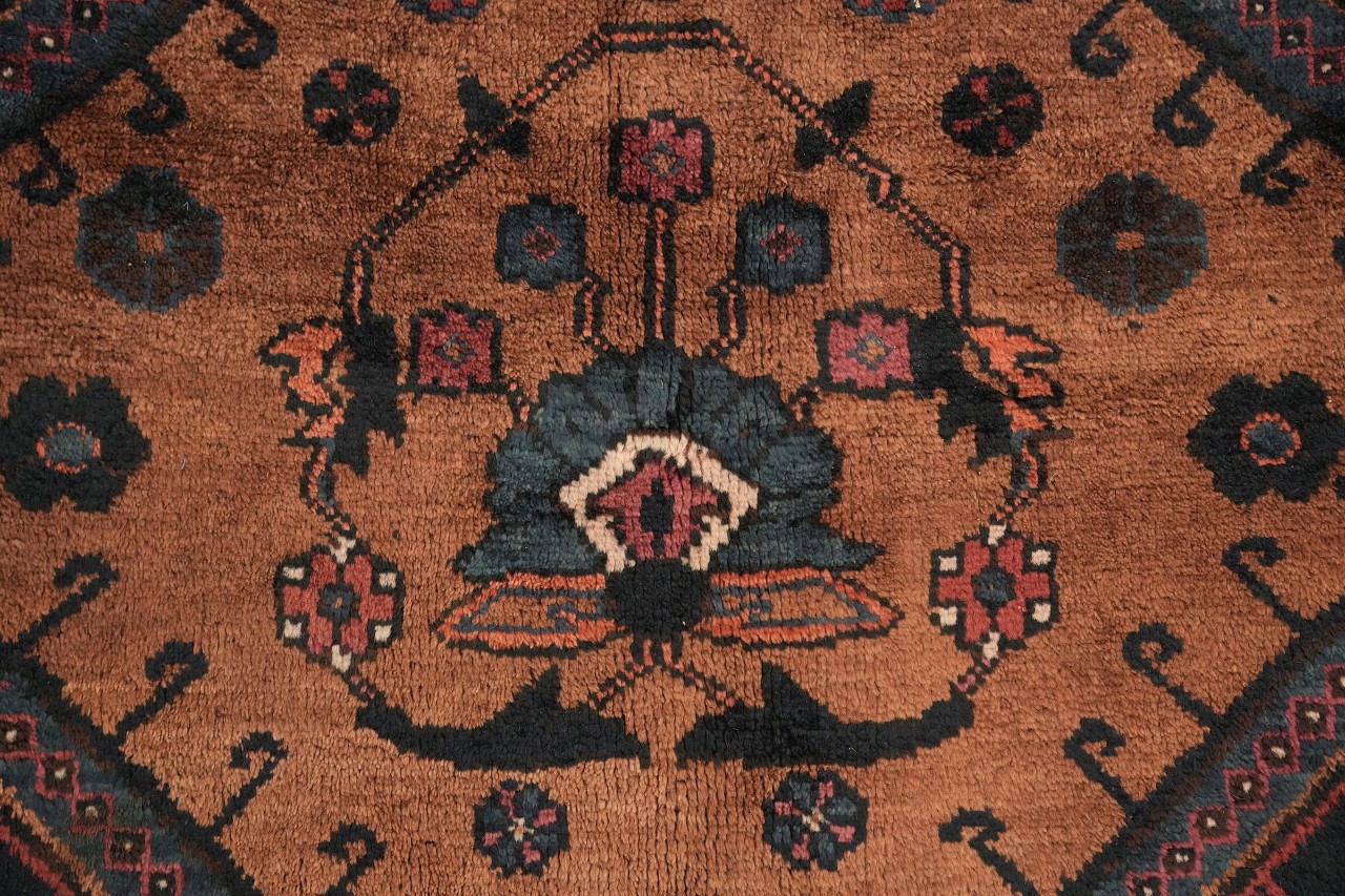 5×8 Hand-Knotted Wool Area Rug in Medallion Tribal Oranges & Navy Blue Hues