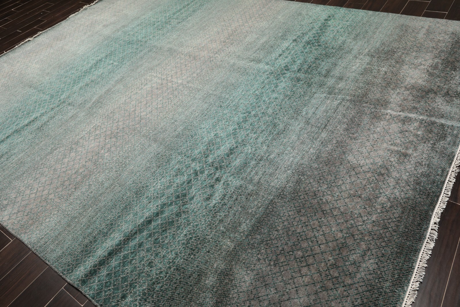 9′ x 12′ Hand Knotted 100% Wool Muted Contemporary Modern Area Rug Gray Teal
