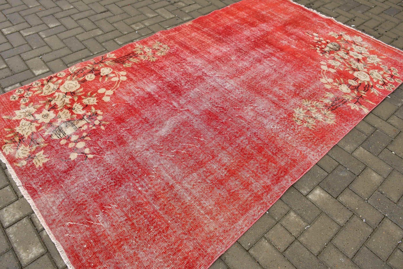 5×8,7 ft Vintage Rug, Red Ikat Turkish Rug Wool