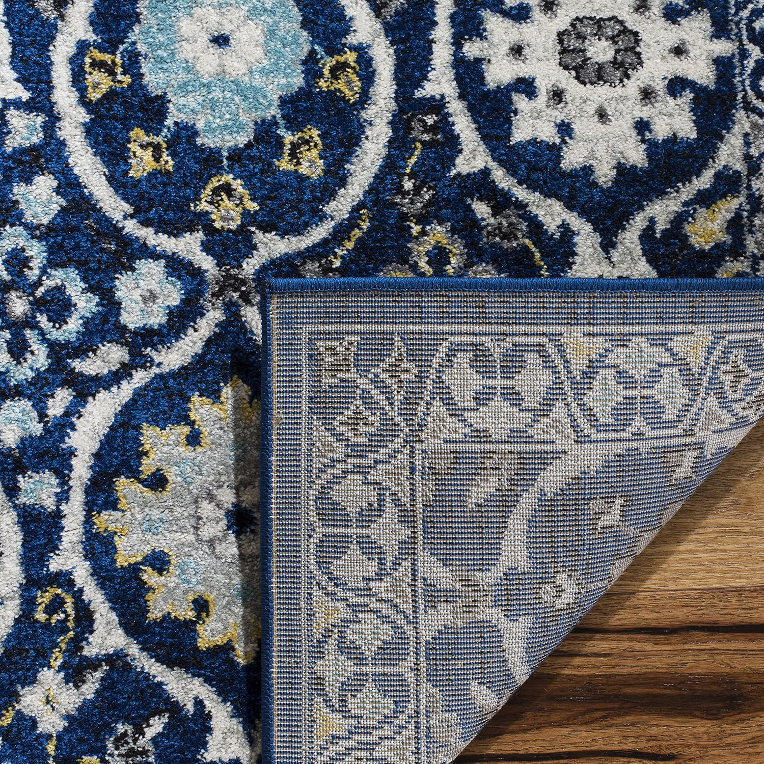 Evoke Collection 8′ x 10′ Royal/Ivory Non-Shedding Area Rug for Home Decor