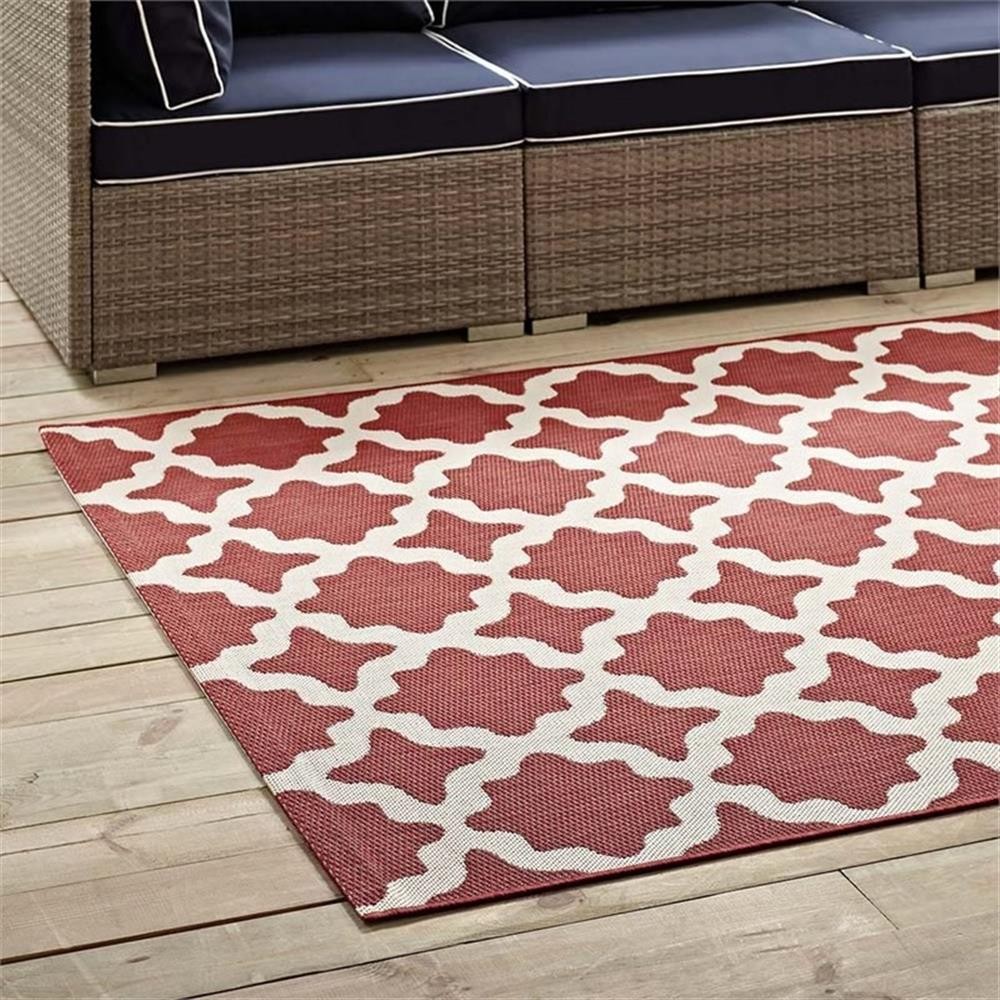 Pemberly Row 94.5×122″ Moroccan Trellis Fabric Area Rug in Red and Beige