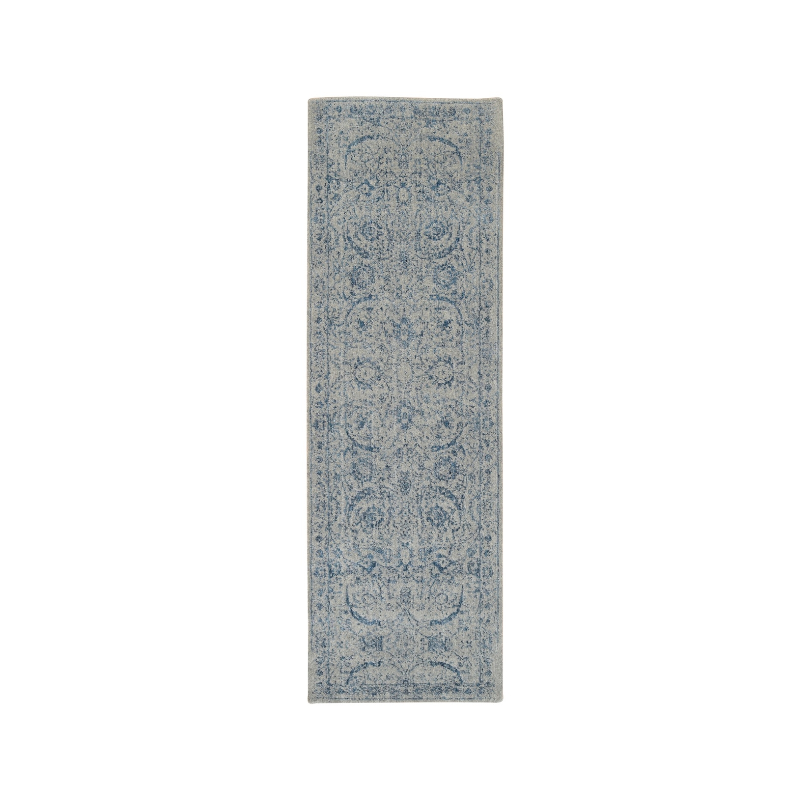 2’6″ x 8’1″ Hand Loomed Gray Fine Jacquard Wool and Silk Runner Rug R63514