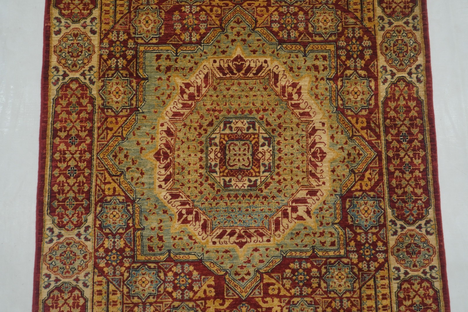 4×5 ft Red Mamluk Afghan Hand Knotted Wool Medallion Area Rug