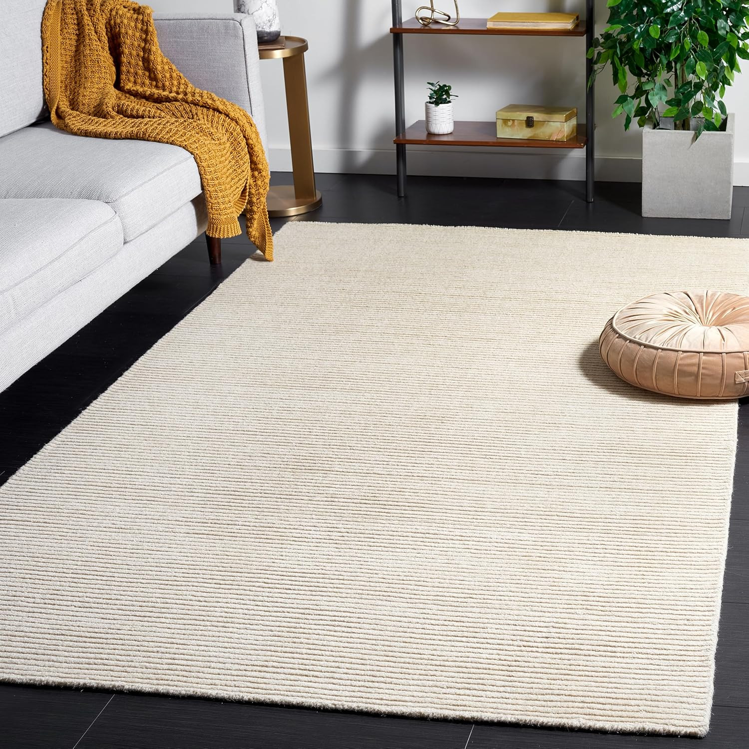 Himalaya Handmade Wool Area Rug 5′ x 8′ – Ivory Textured Stripe