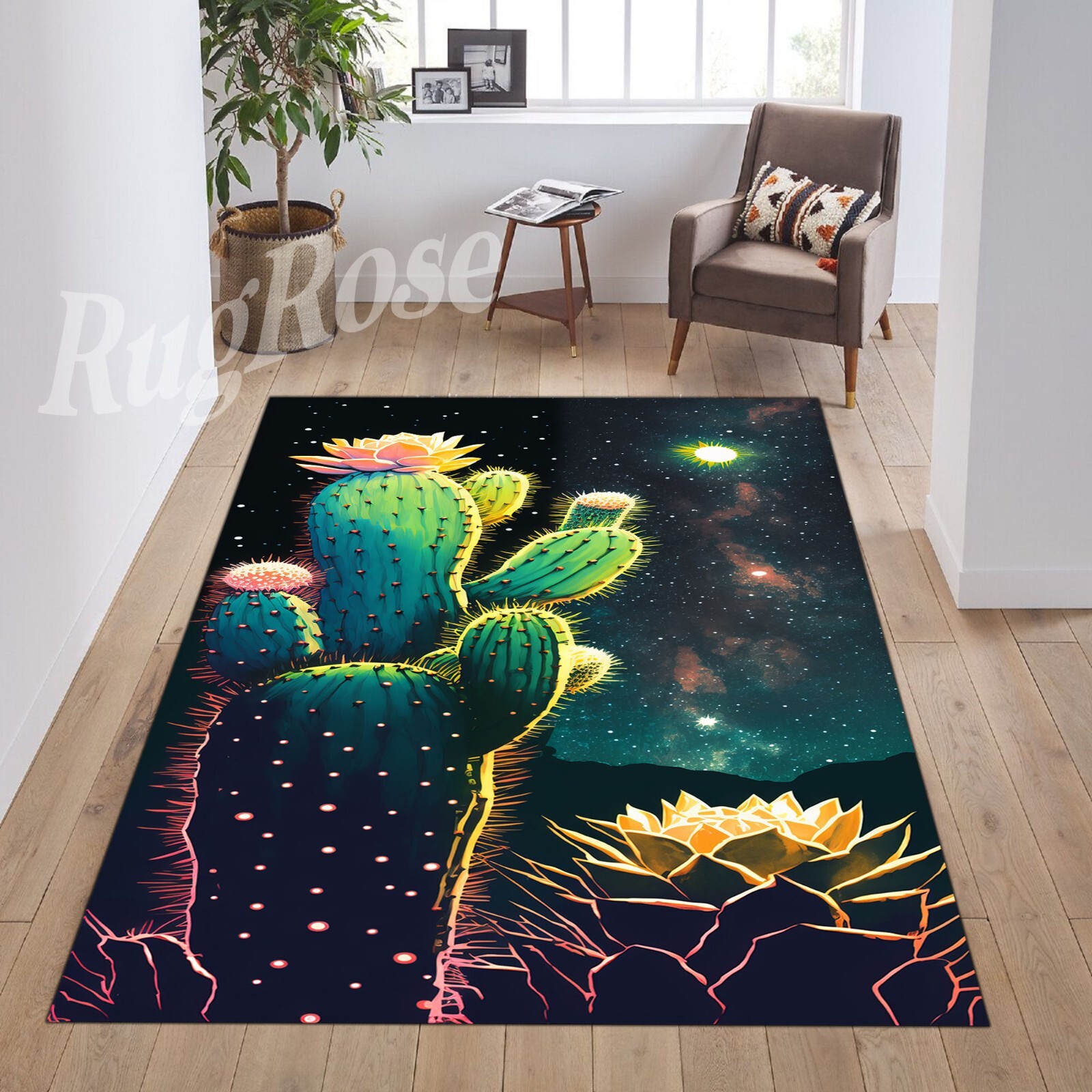 Cactus Rug, Cactus Pattern Rug, Plant Rug, Plant Design Rug, Minimalist Rug,Home