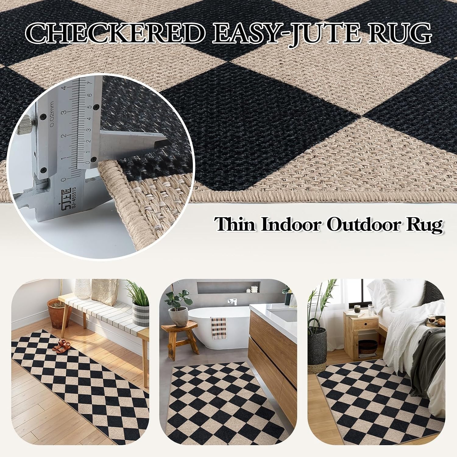 Durable Indoor/Outdoor Checkered Rug – 3′ x 5′ Machine Washable and Non-Shedding