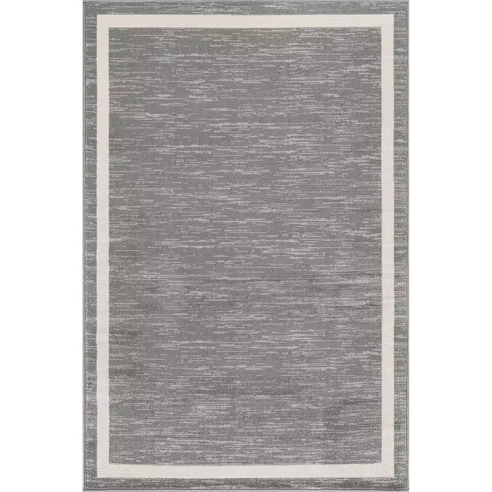 Aura Gray 8 Ft. X 10 Ft. Rubber Back Washable Modern Bordered Indoor Outdoor Are