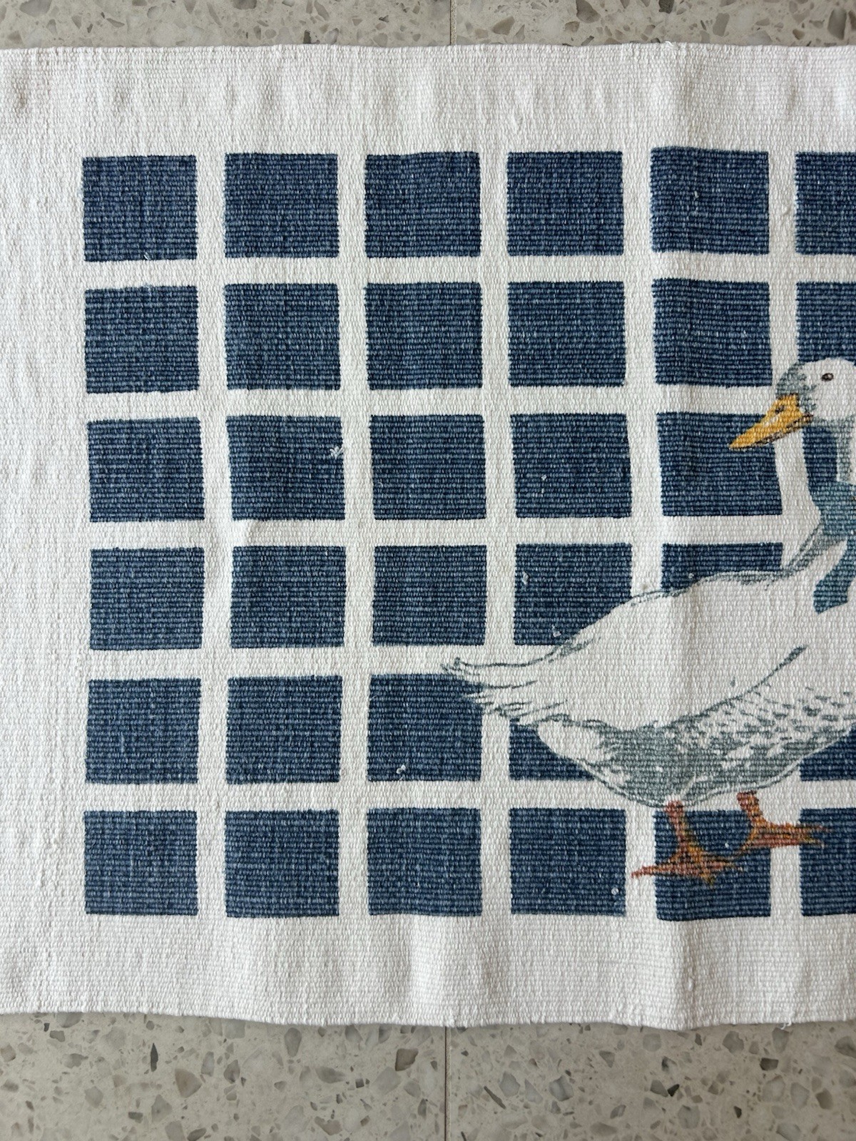 VTG Gordon Fraser Country Ducks Goose Woven Cotton Linen Rug Runner 36”x 21”