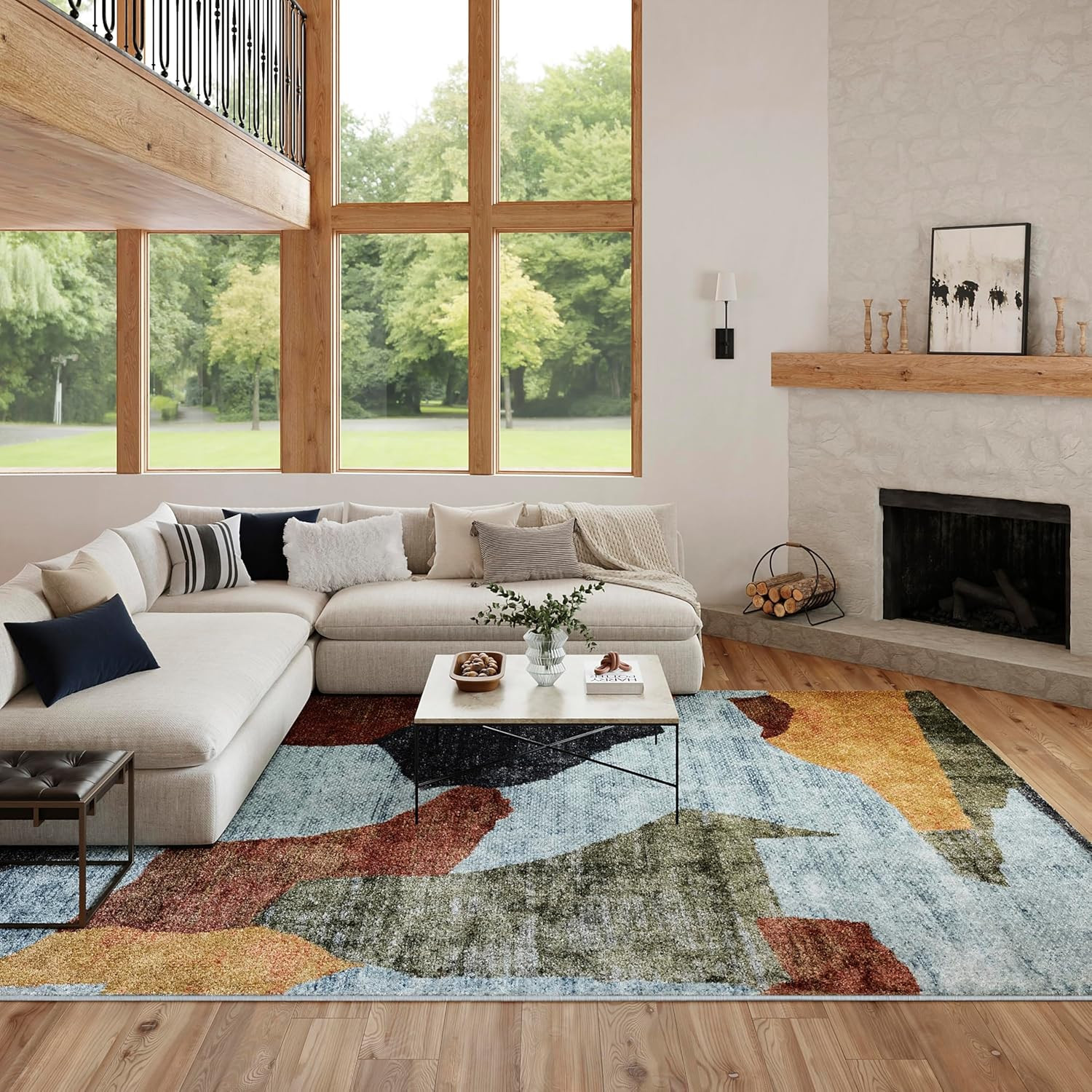 Nordic Blue Multicolor 8′ x 10′ Area Rug – Easy Clean & Non-Shedding