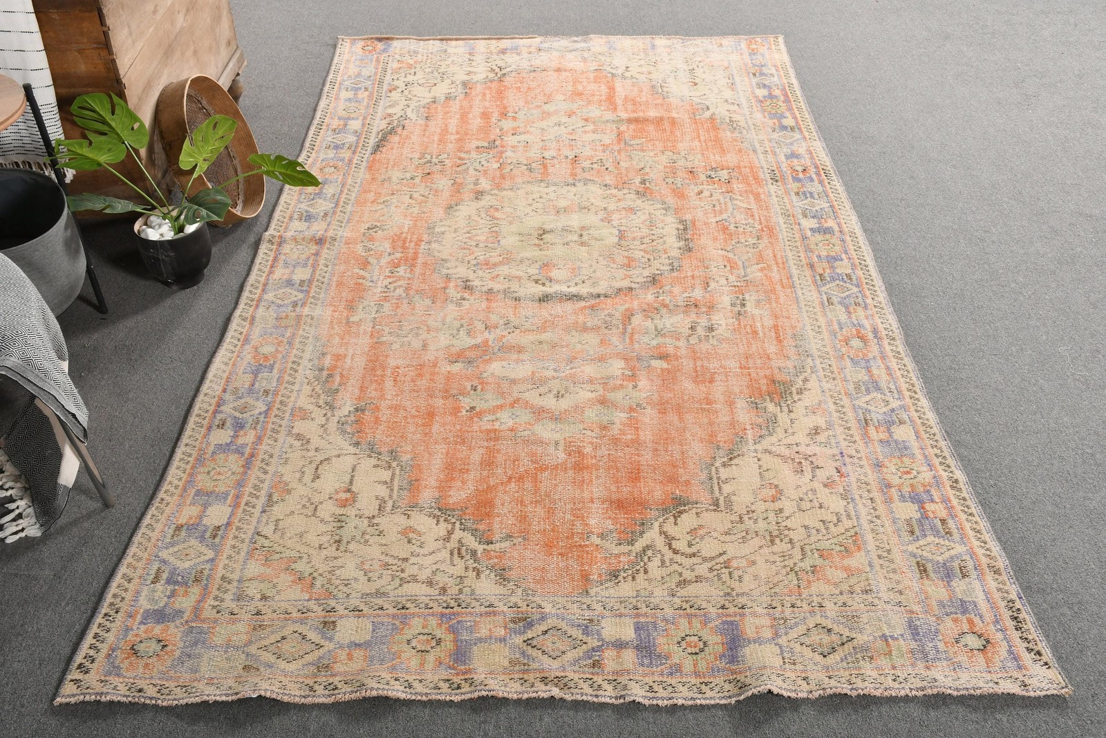 Turkish Vintage Rug 5,5×9,5 ft (168×289 cm), Orange Blue Patchwork Rug
