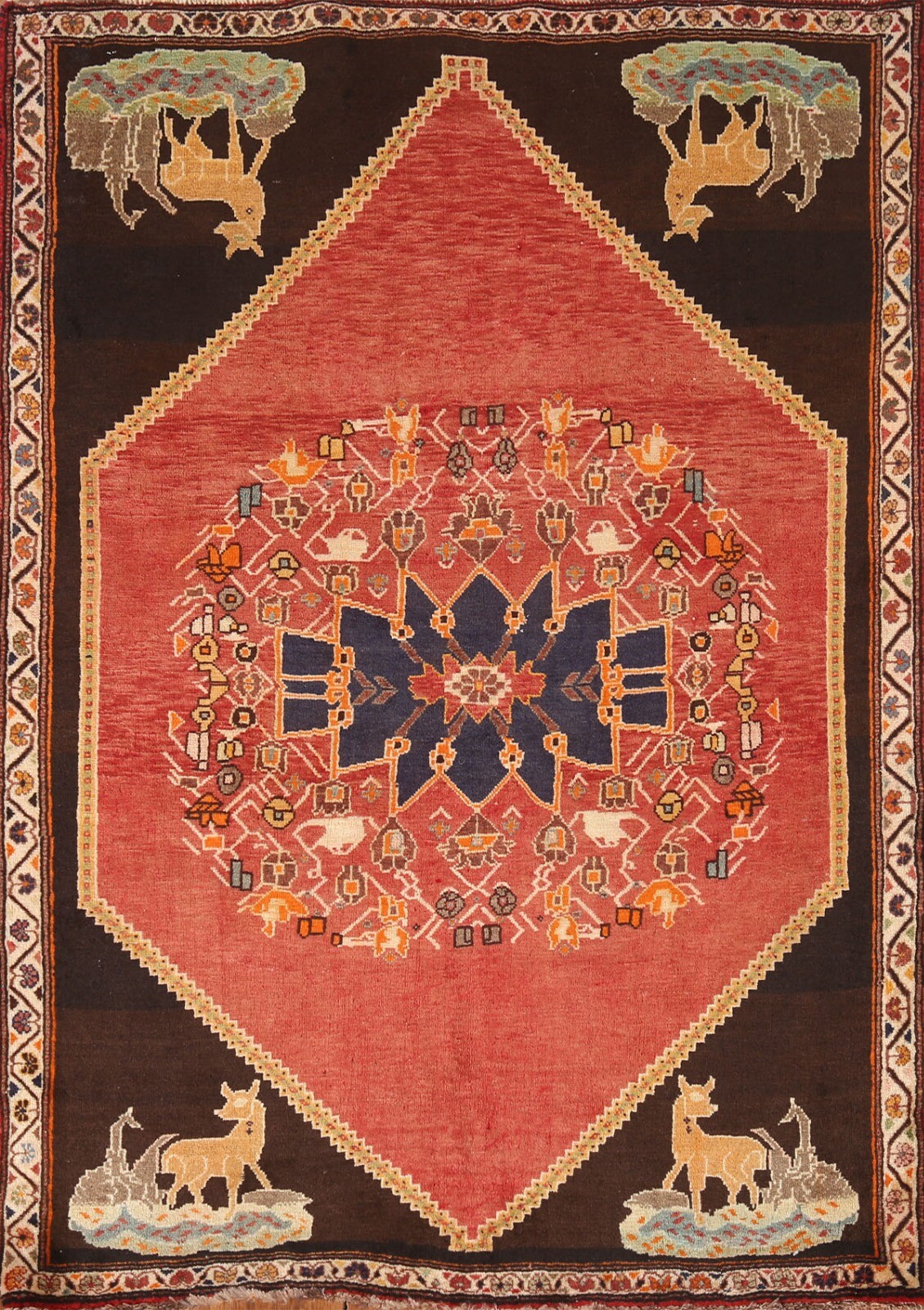 Vintage Nomadic Red Wool Abadeh Area Rug 4’x6′ Wool Hand-knotted Tribal Carpet