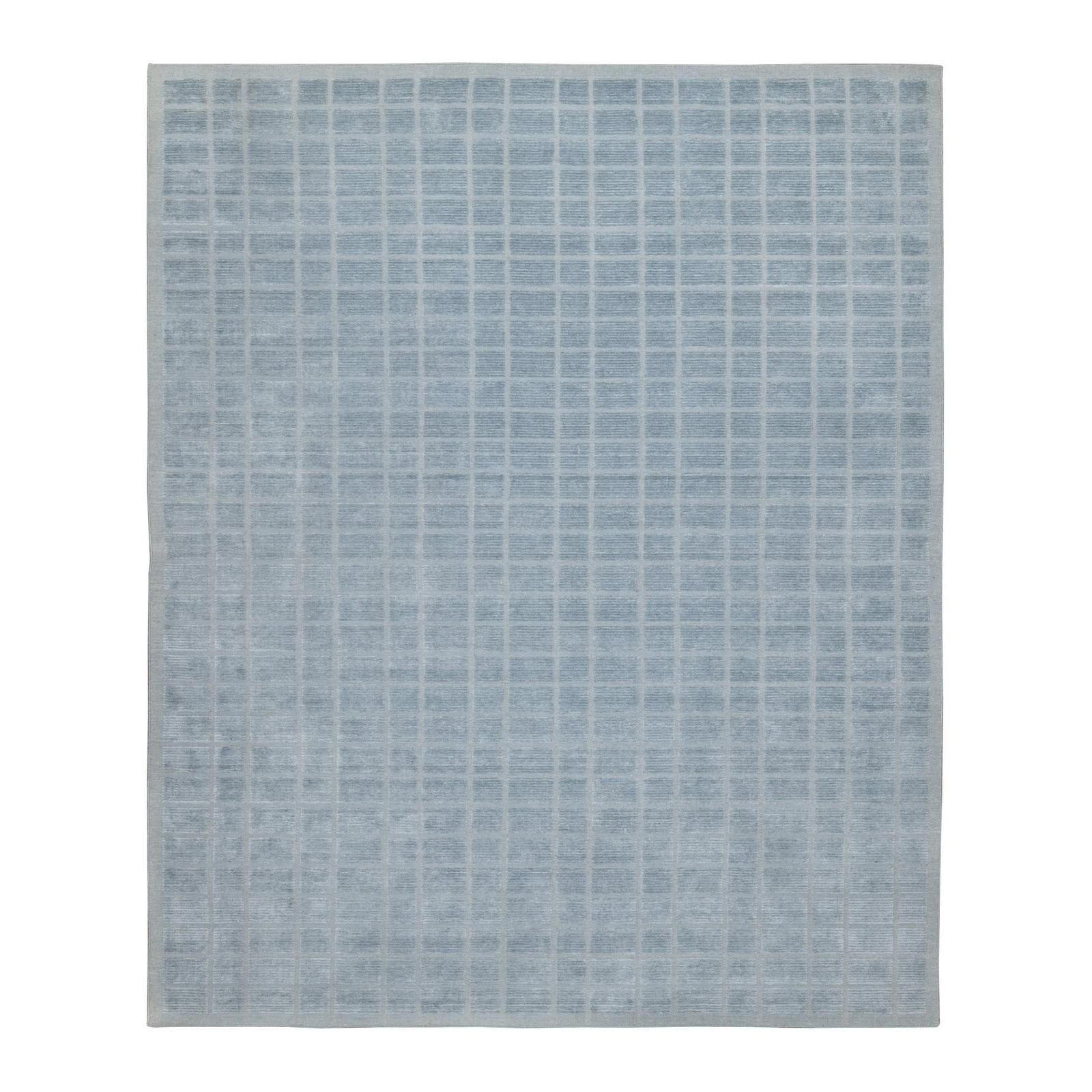 8’2″x9’10” Stone Blue Modern Erased Box Design Hand Loomed Pure Wool Rug R90705