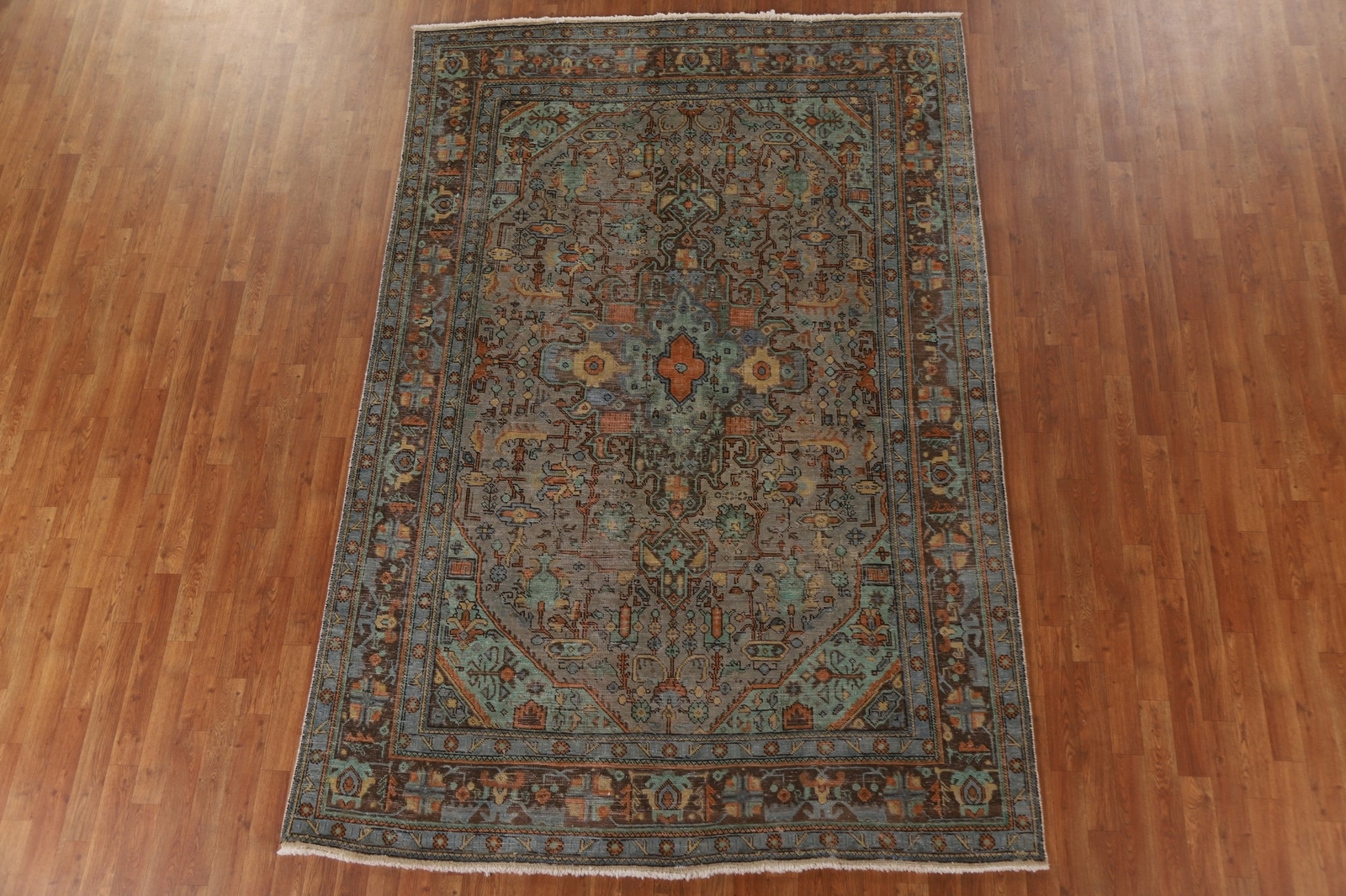 Vintage Gray/ Brown Geometric Tebriz Area Rug 6×10 Wool Hand-knotted Carpet
