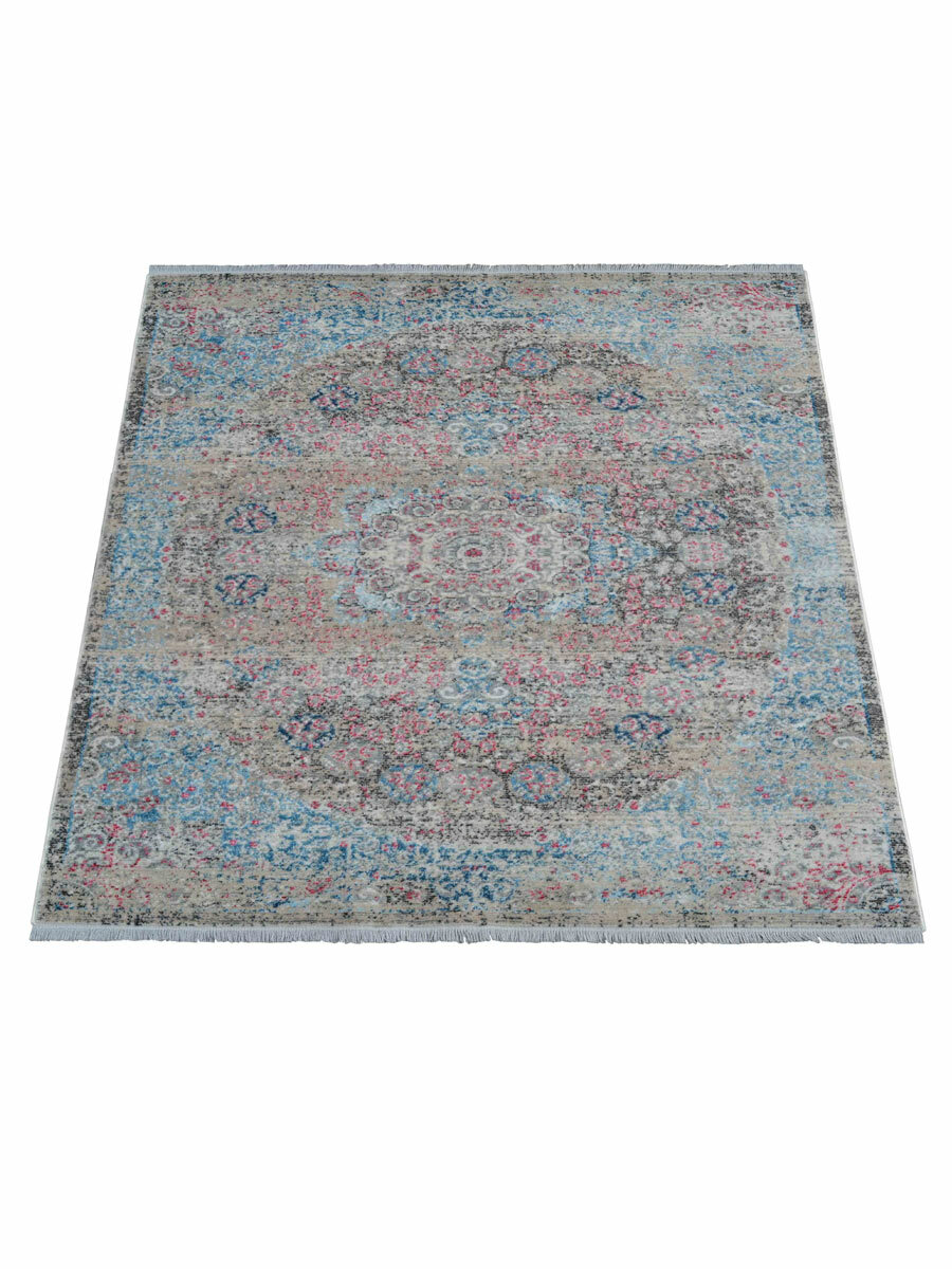 Machine Woven Cross Weave Polyester Area Rug Oriental Beige Blue BBH Home M0008