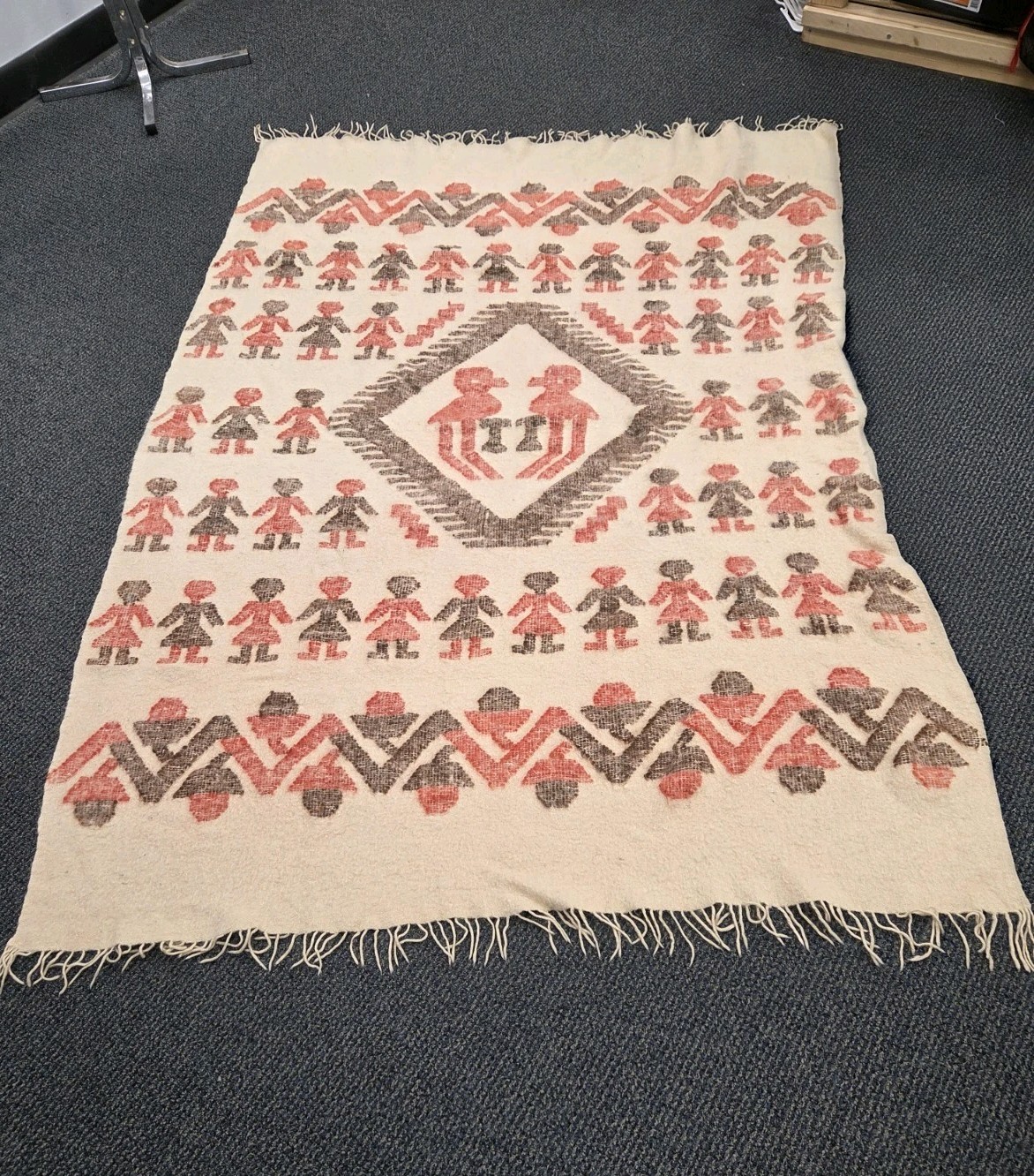 Vintage Tribal~Traditional Hand Woven Rug-Blanket-Hanging, Wool No Tag 54″ X 70″
