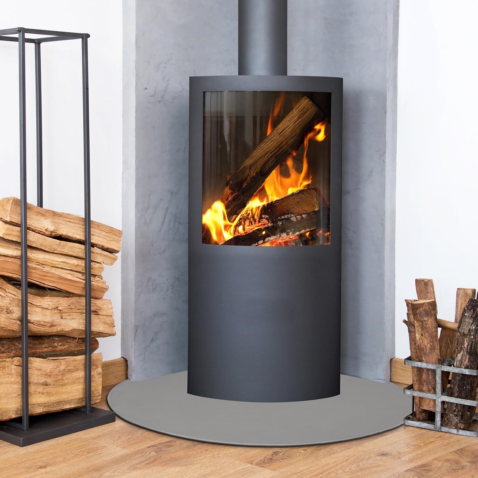 Fireproof Corner Fireplace Mat 40×40 Inches Black Hearth Rug Fire Resistant Pad