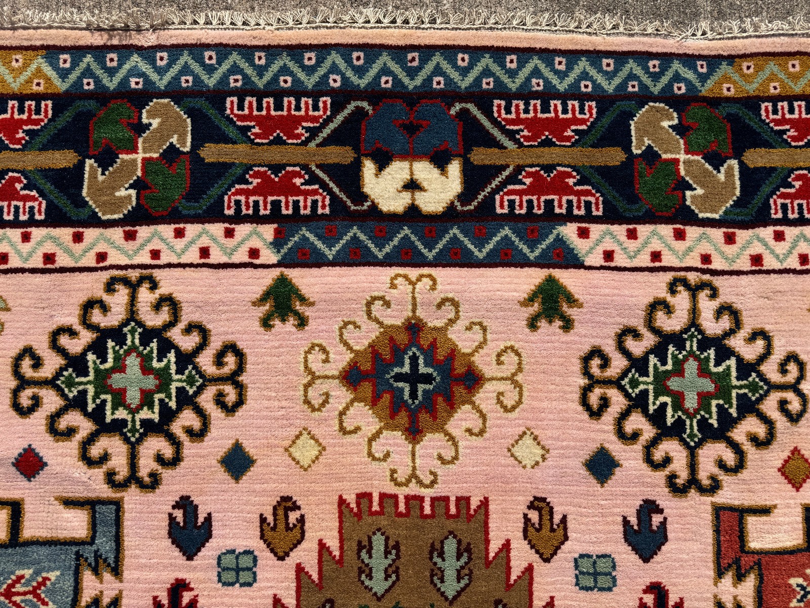 9×12 NEW WOOL RUG HANDMADE PINK ORIENTAL handwoven blue green colorful tribal ft