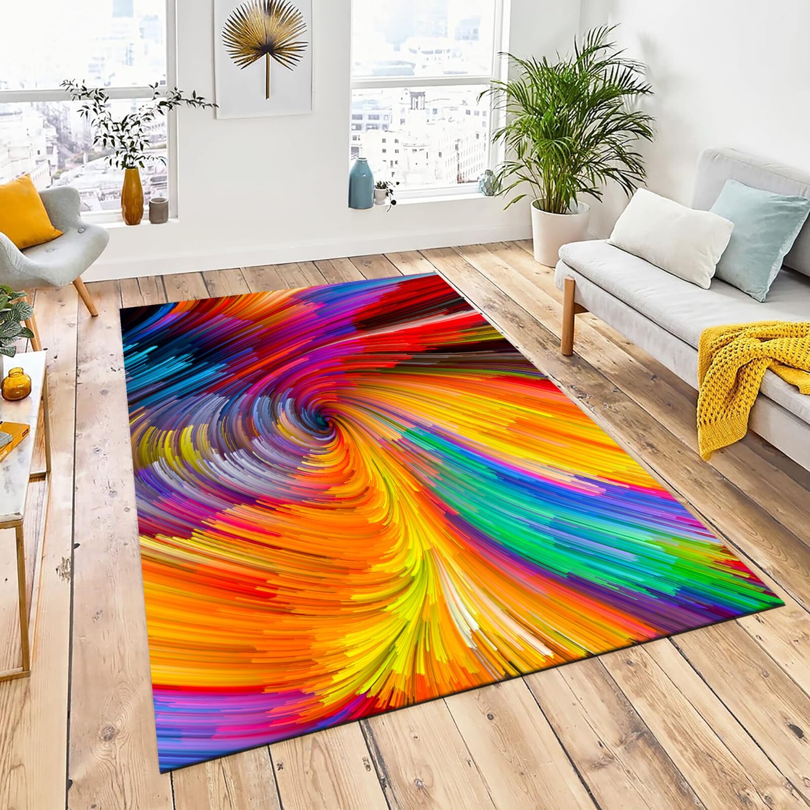 Colorful Rug, Abstract Watercolor Carpet, Rainbow Mat, Non Slip High Quality Rug