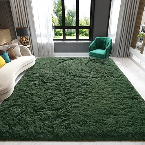 Deep-Green Area Rug 8×10 Large Rugs for Living Room Bedroom, Fluffy Soft Rug
