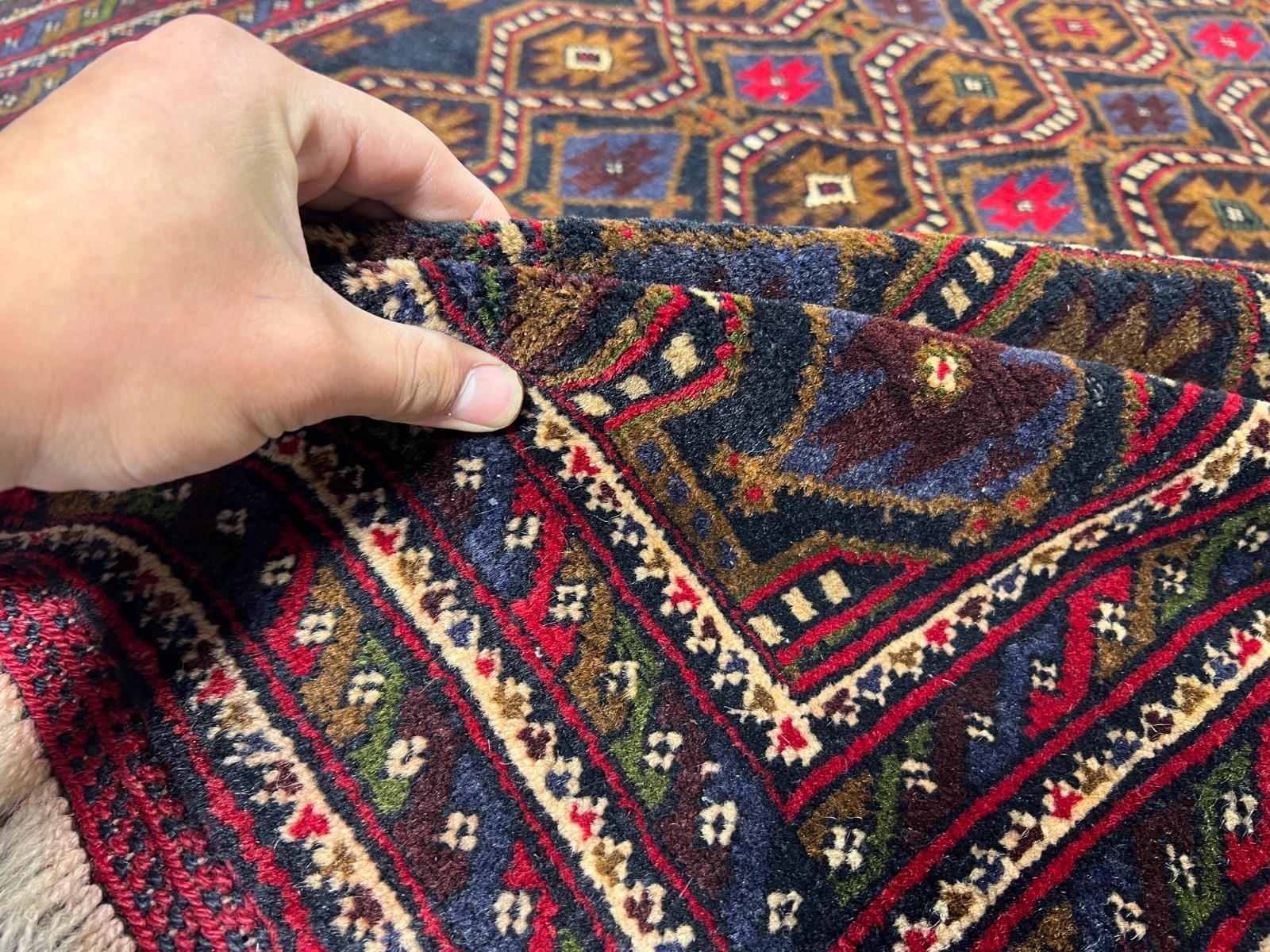 4×6 Vintage Baluchi Rug Hand-Knotted Afghan Wool Carpet with Tribal Gul Motifs