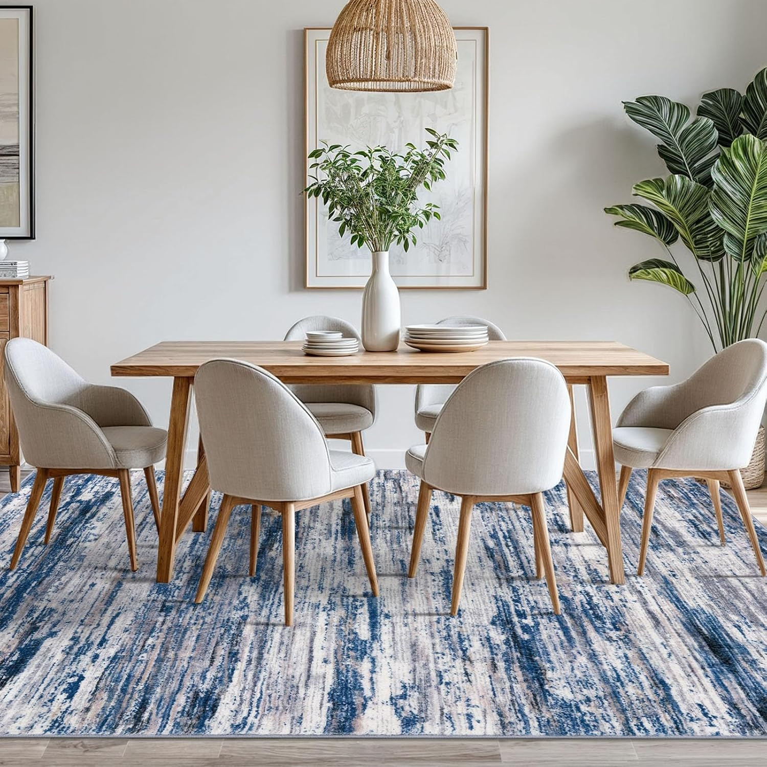 Navy Blue Gray Modern Abstract 8×10 Area Rug – Soft, Washable, Non-Slip Carpet