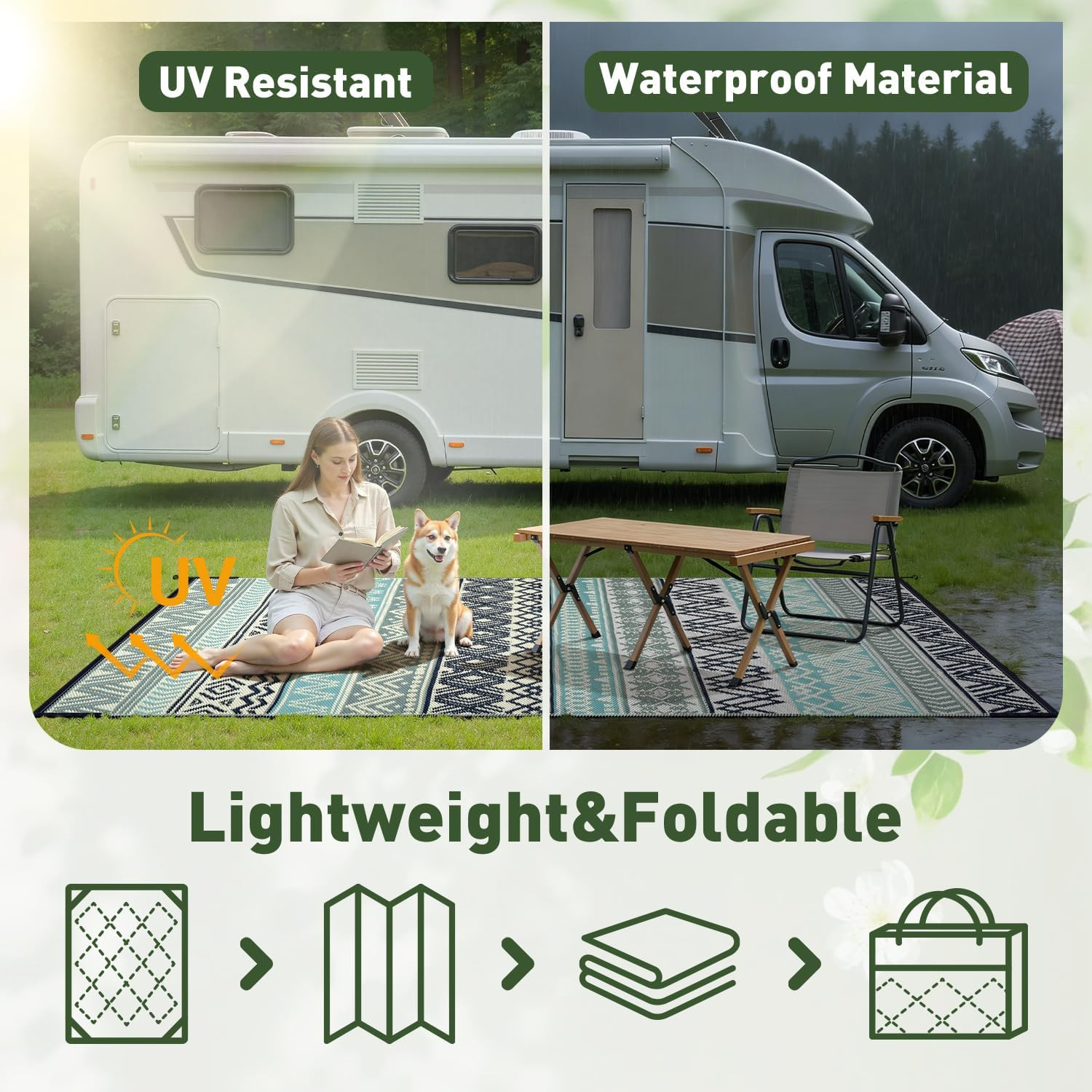 Outdoor Rug Carpet Waterproof-Patio Rug Mat 5X8 Reversible RV 5X8 FT Blue&Grey