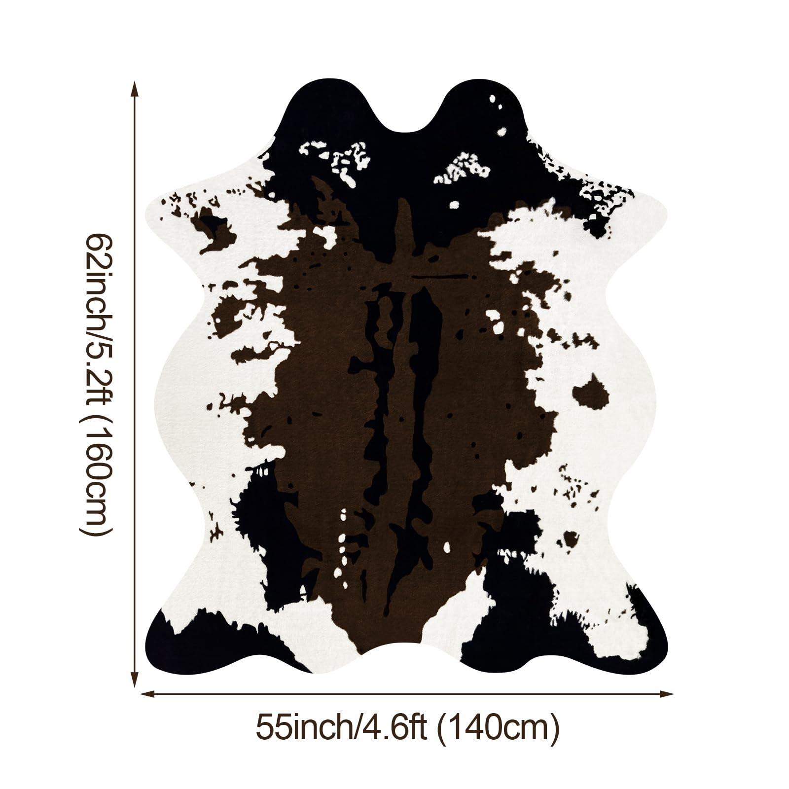 Large Faux Cowhide Rug 4.6×5.2 Ft – Premium Cow Print Area Carpet for Home Decor