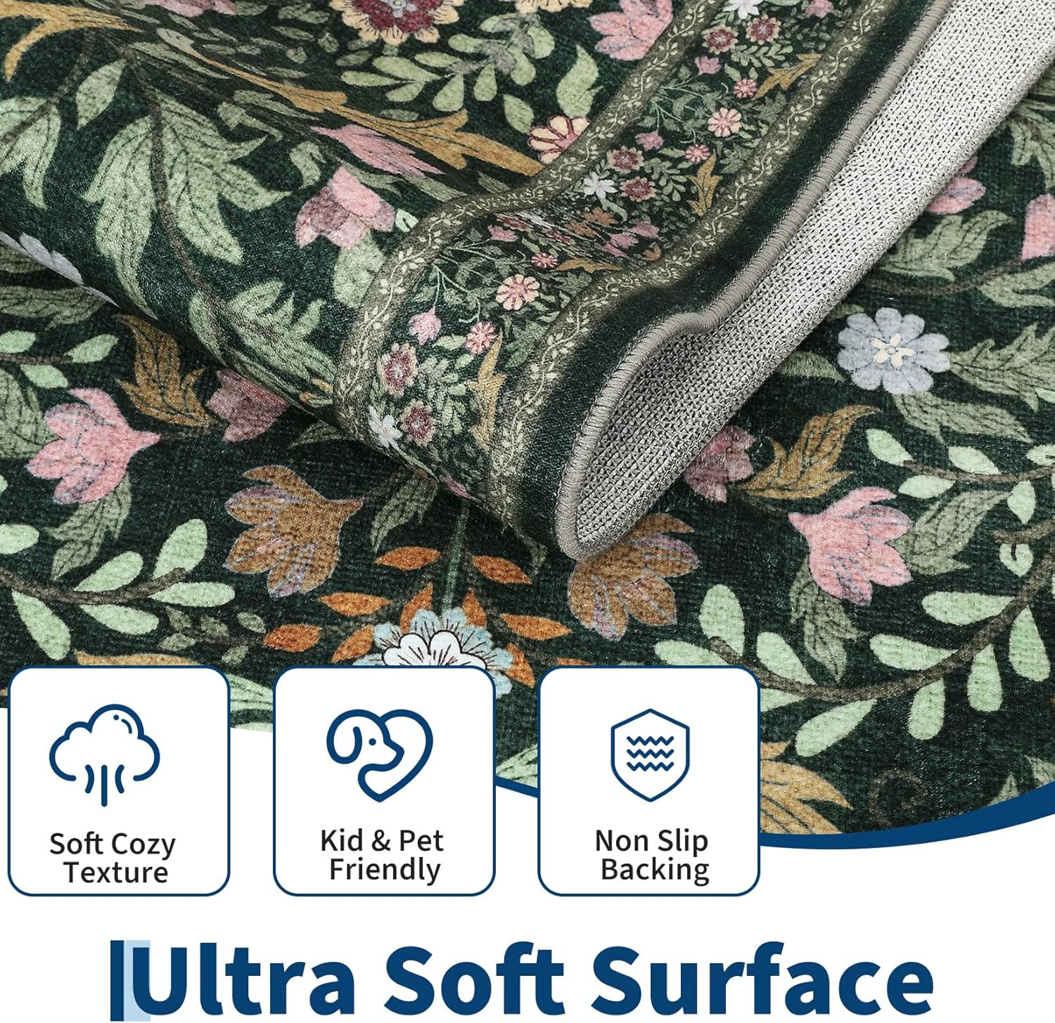 Vintage Floral 9X12 Area Rug – Soft, Washable, Non-Slip for Home & Office