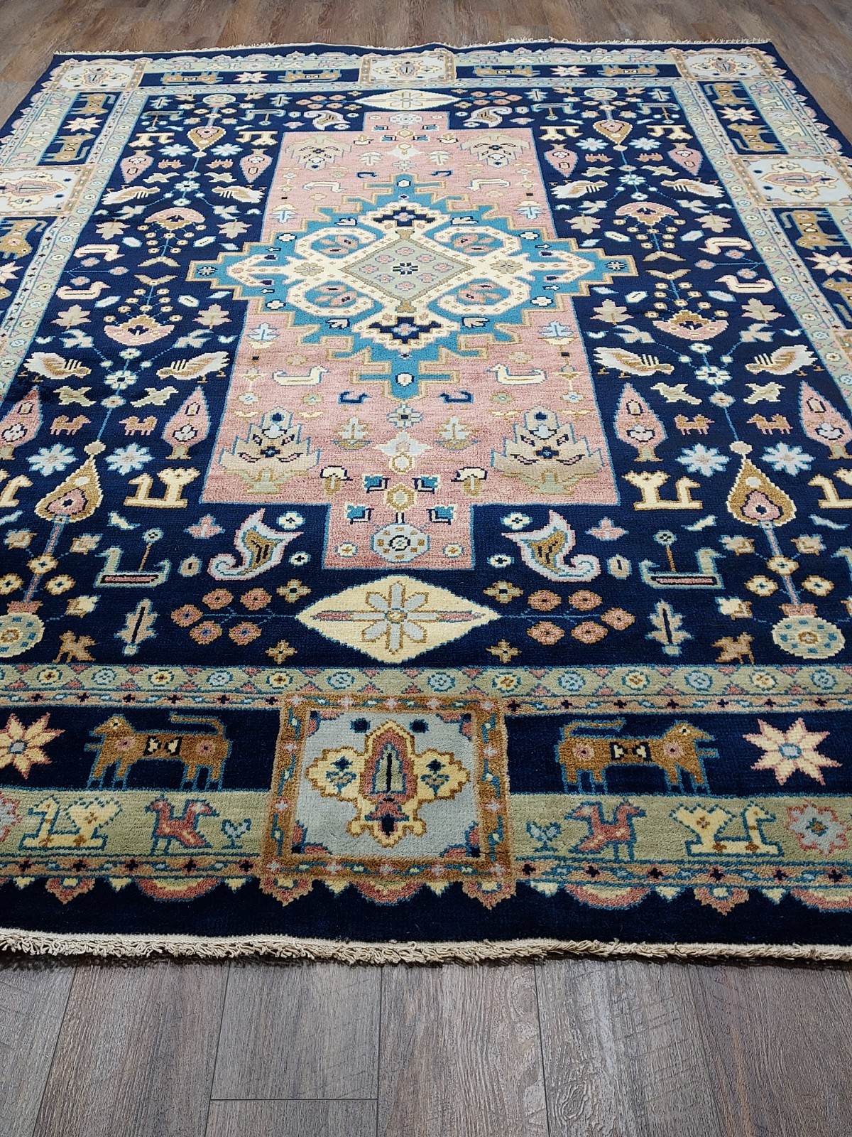 TURKISH OUSHAK RUG.MODERN MULTICOLORED AREA RUG 9×12,HANDMADE BOHEMIAN RUG