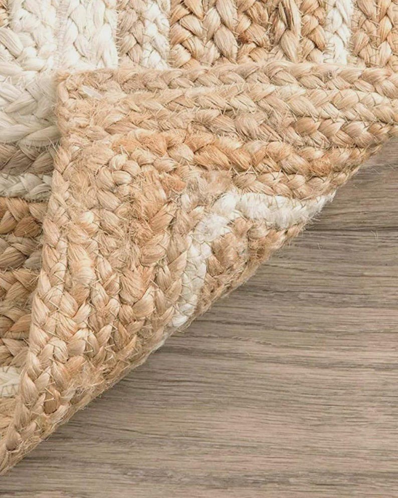 Hand Braided Jute Rug Bohemian Style, Natural Fiber Area Rug, Bohemian Boho Déco