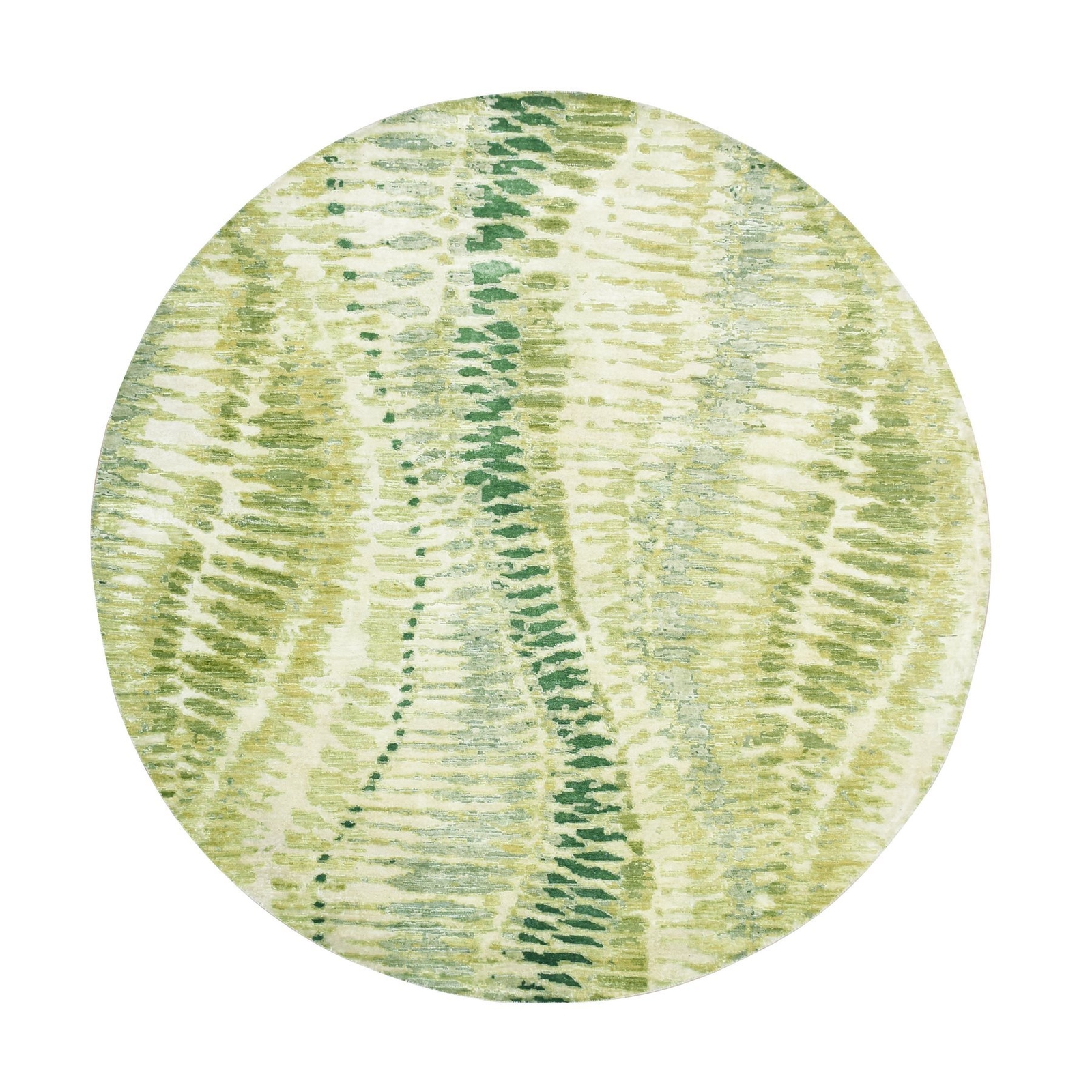 8’x8′ Swamp Green Crocodile Safari Design All Silk Hand Knotted Round Rug R75558