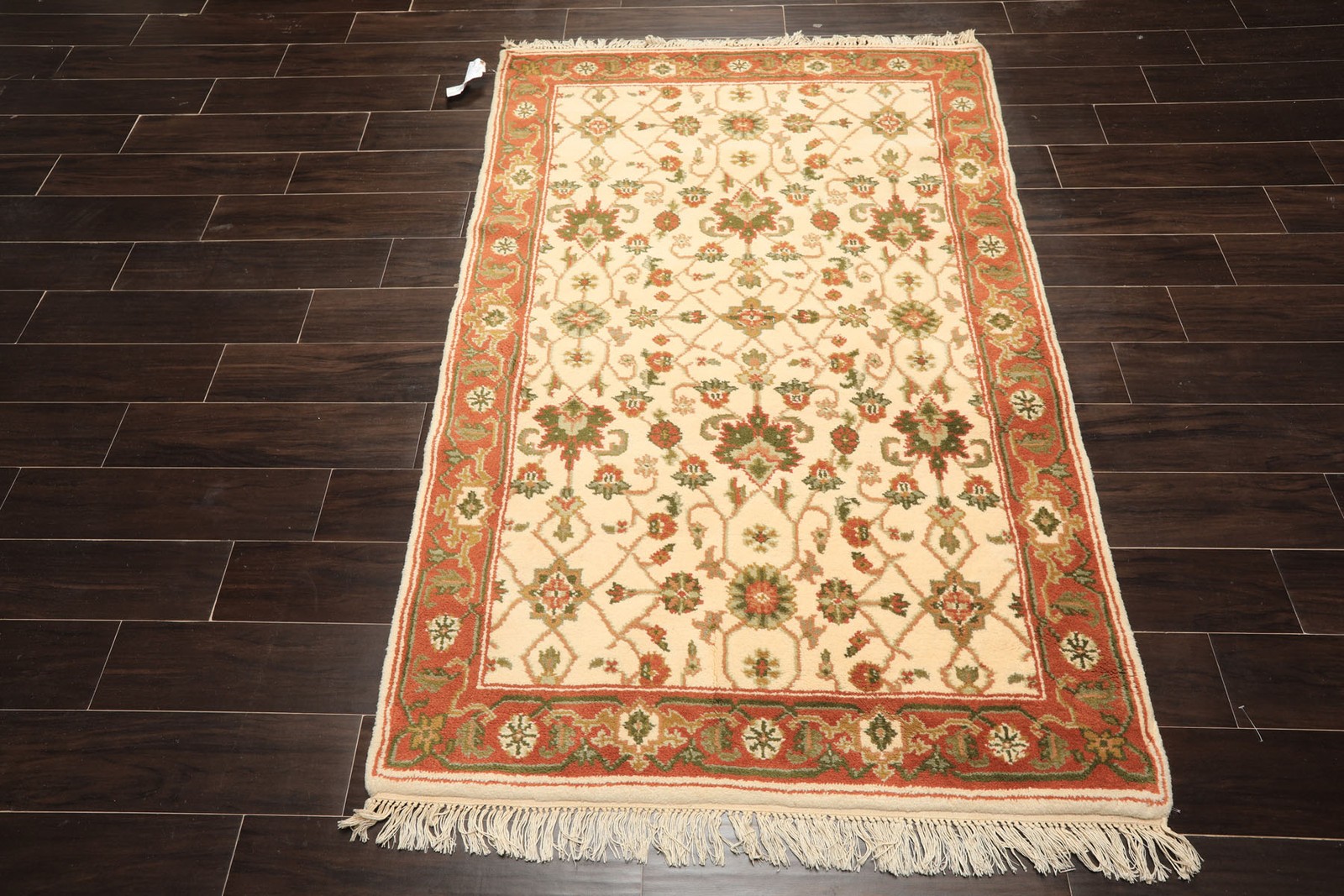 4×6 Hand Knotted Wool Ivory, Rust Indo Kashaan Traditional Plush Pile Area Rug