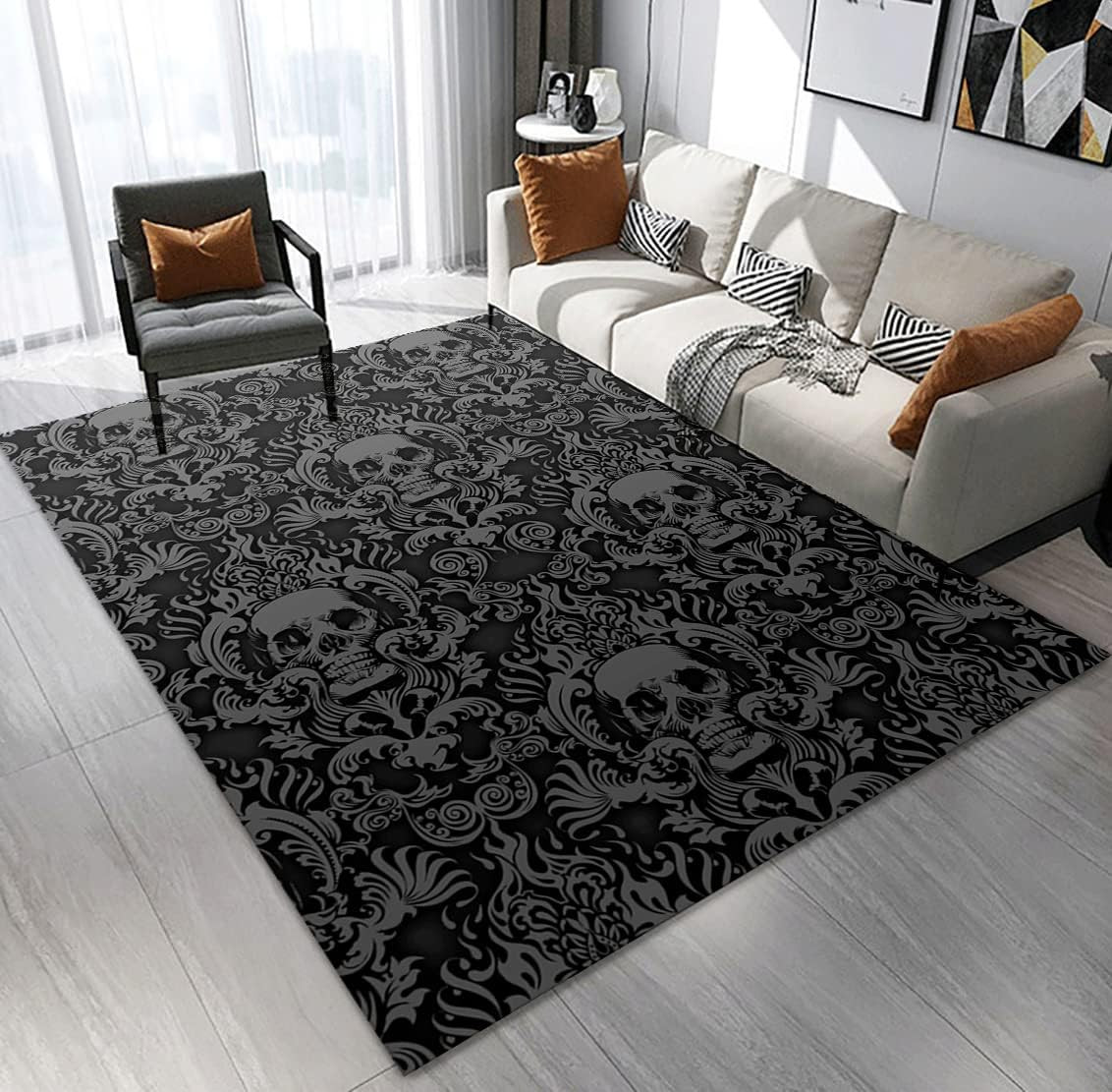 Gothic Skull Area Rug 6’X8′ – Vintage Non-Slip Carpet for Home Decor