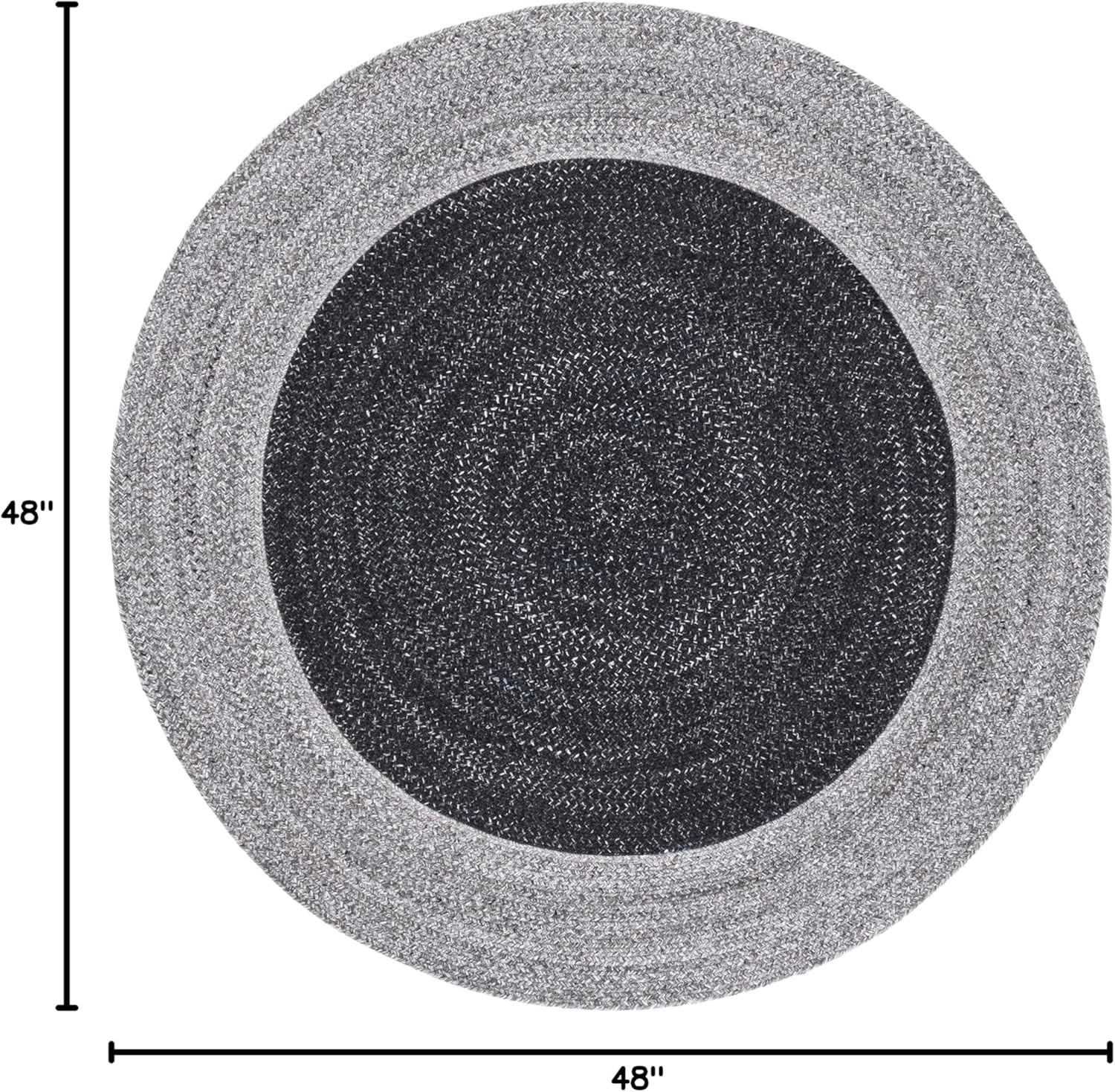Handmade Braided Round Area Rug – 4′ Black & Dark Grey for High Traffic Areas