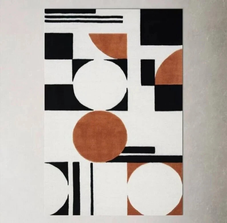 Modern Geometric Wool Rug Hand-Tufted Multicolor Contemporary Decor living room