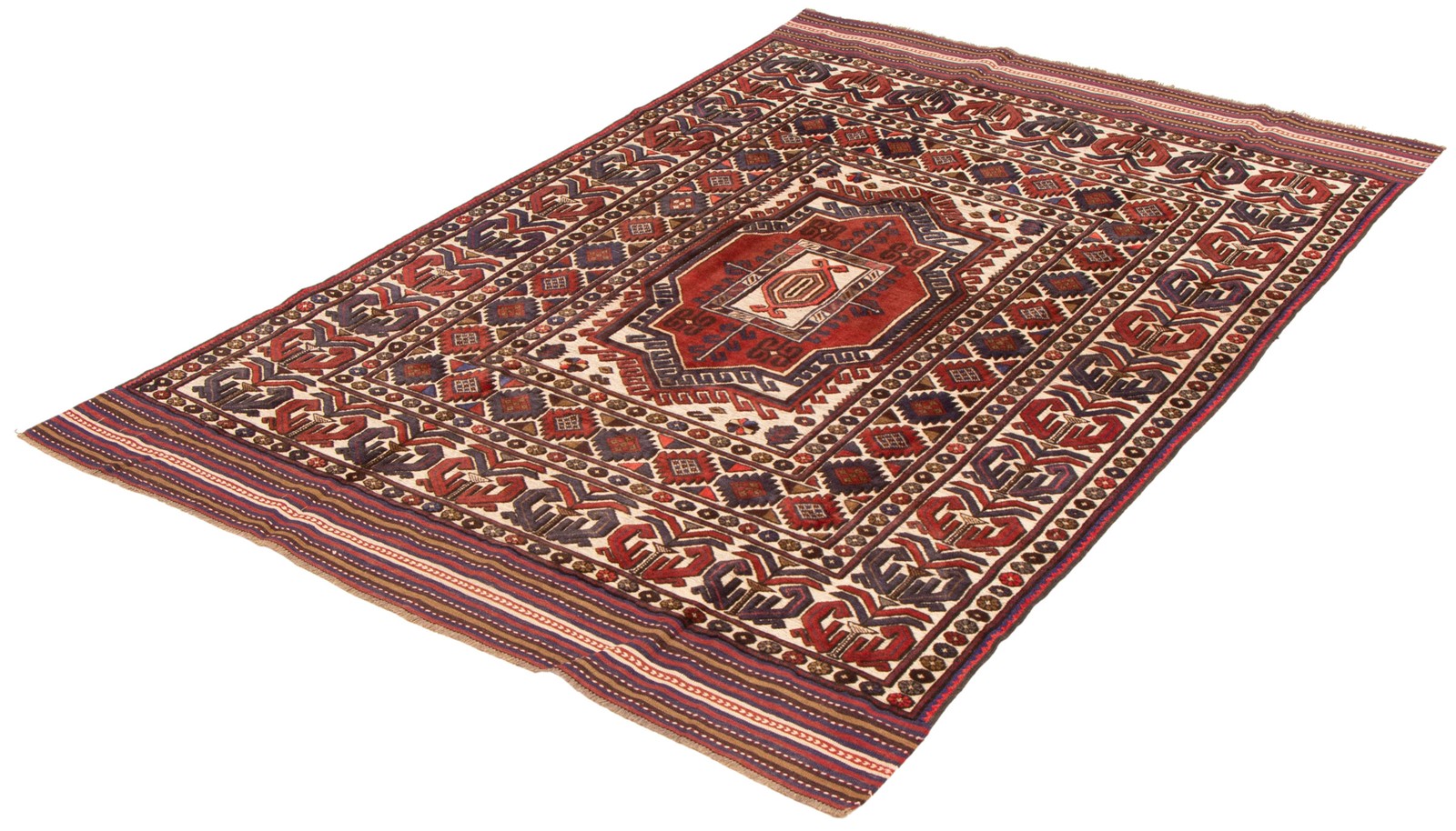 Traditional Hand-knotted Area Rug 6’3″ x 9’1″ Ivory, Red Oriental Carpet