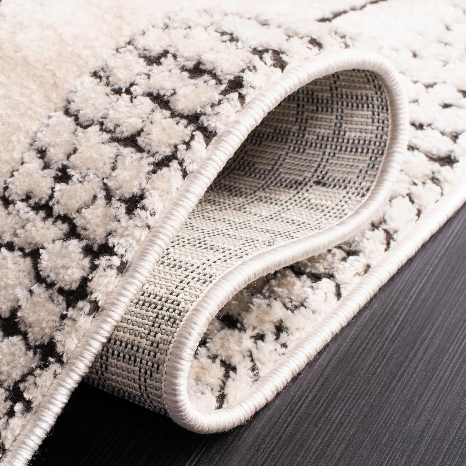 Melody Collection 9′ x 12′ Ivory & Black Moroccan Area Rug, Easy Care
