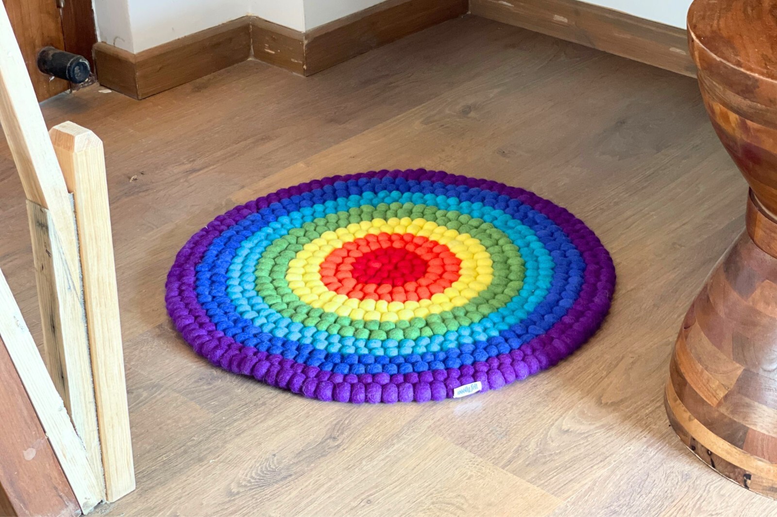 Handmade Seven Chakra Felt Ball Rug – Authentic & Fair Trade Décor For Home