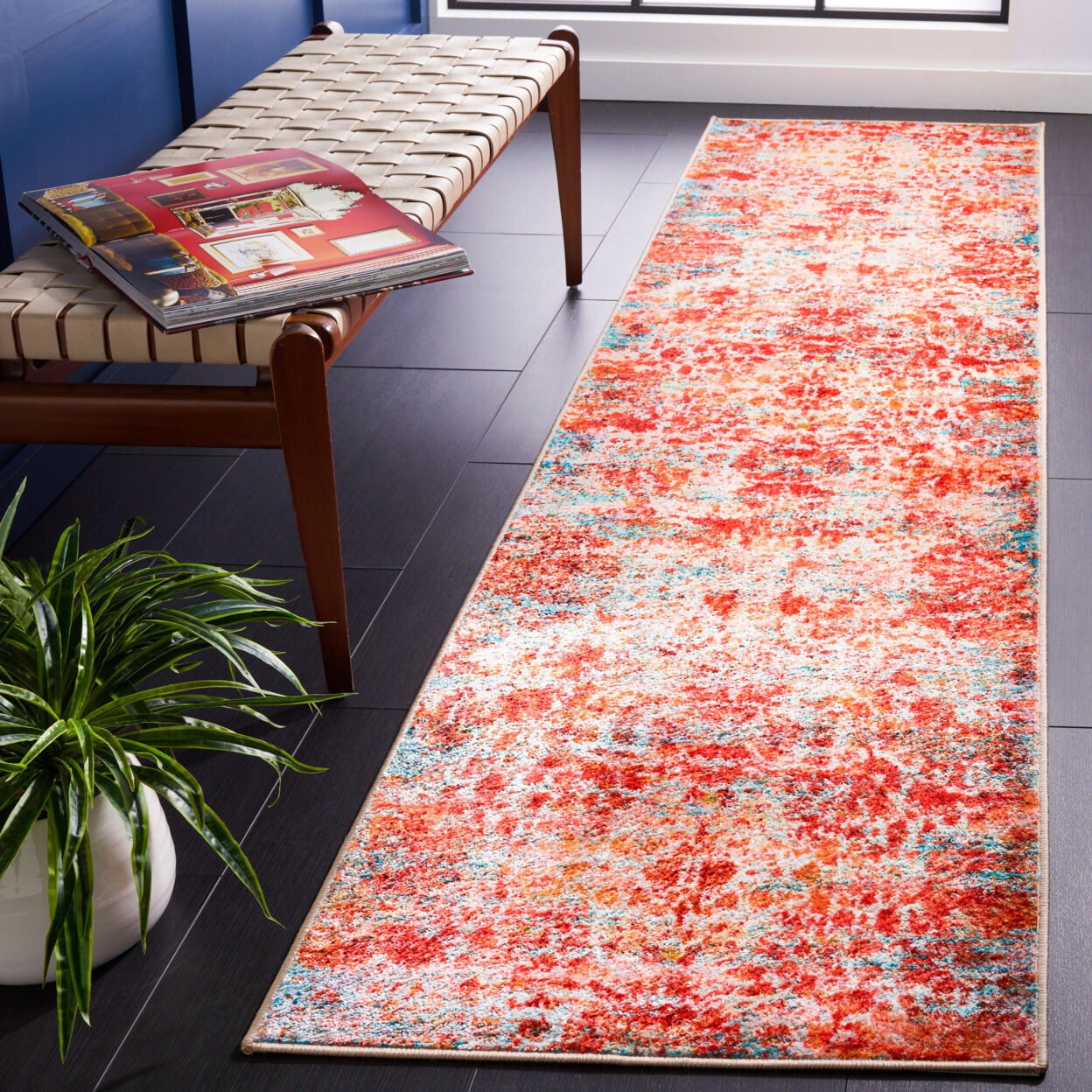 SAFAVIEH Bahia BAH164J Machine Washable Lt Blue / Red Rug