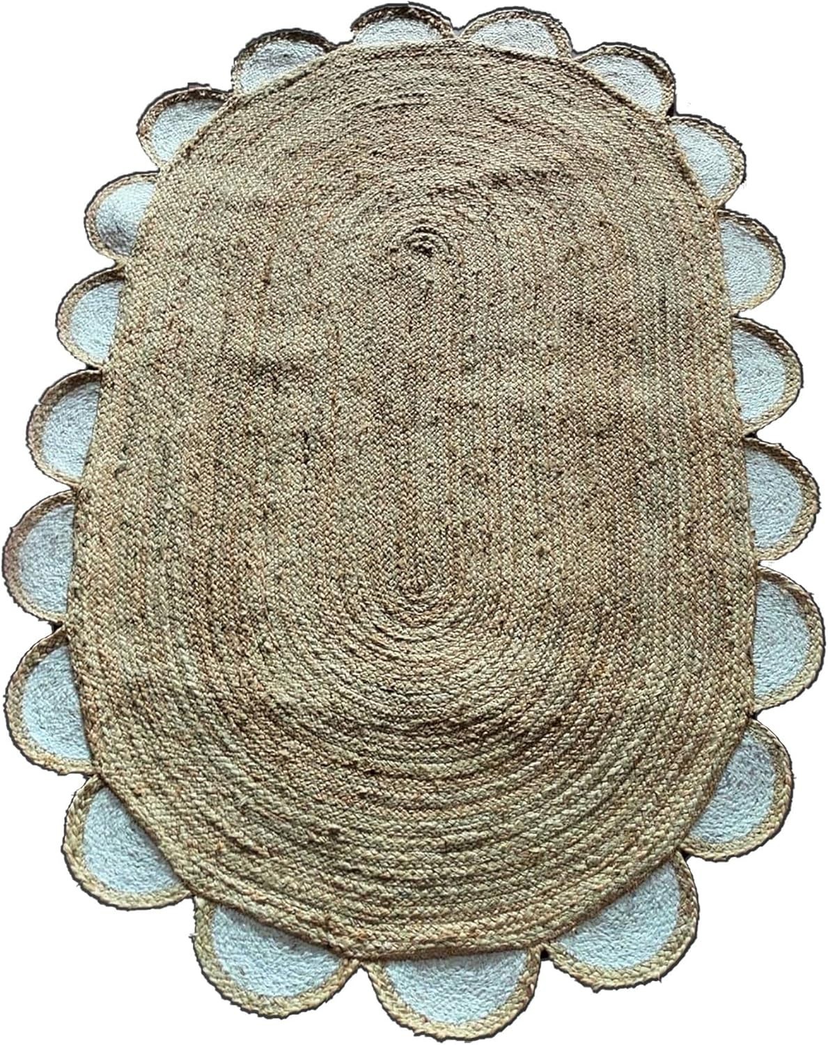 Oval Rug Jute Natural Farmhouse Runner Rustic Braided Modern Carpet Beige+white