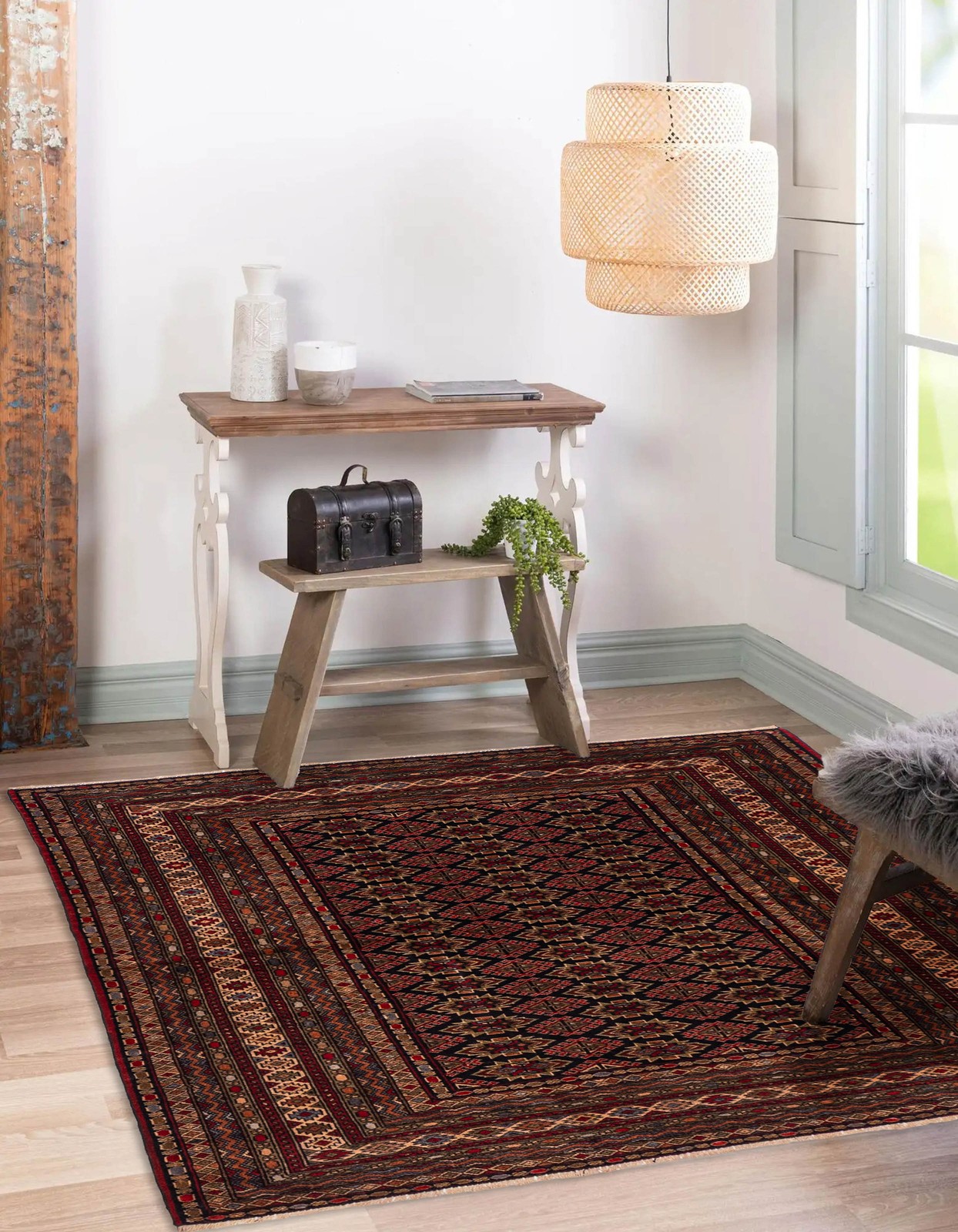 Vintage Traditional Hand-Knotted Area Rug 4’3″ x 5’2″ Oriental Wool Carpet