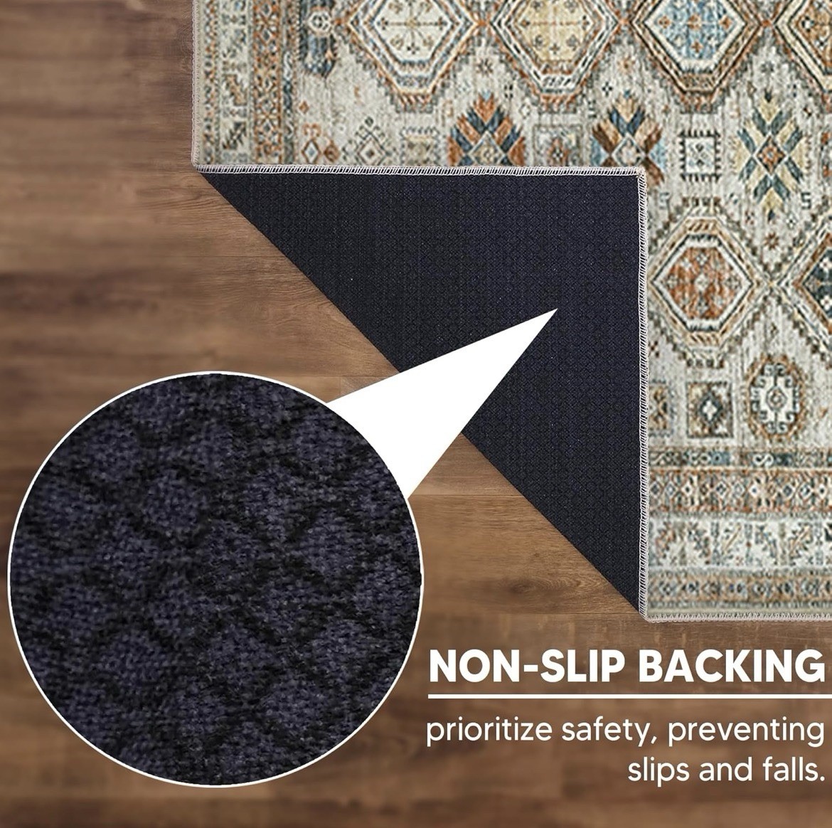 9’-7”x14’ Rug Machine Washable Area Rug with Non-Slip Backing Beige Multi