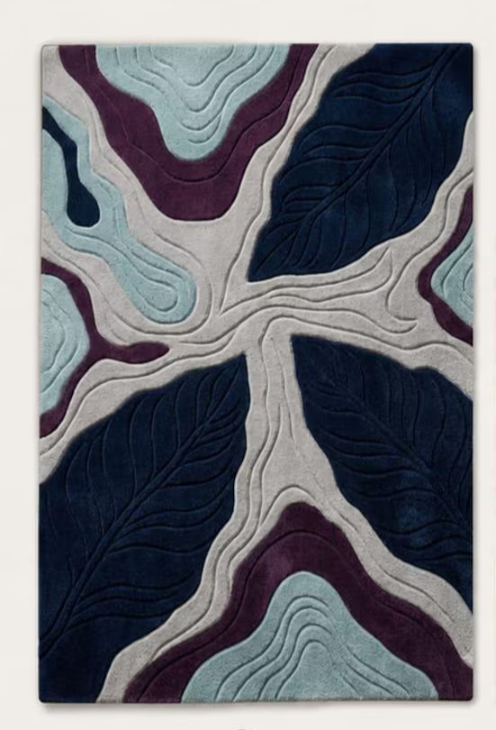 Hand-Tufted Wool Area Rug, Abstract Leaf Design, Contemporary Living Room Carpet