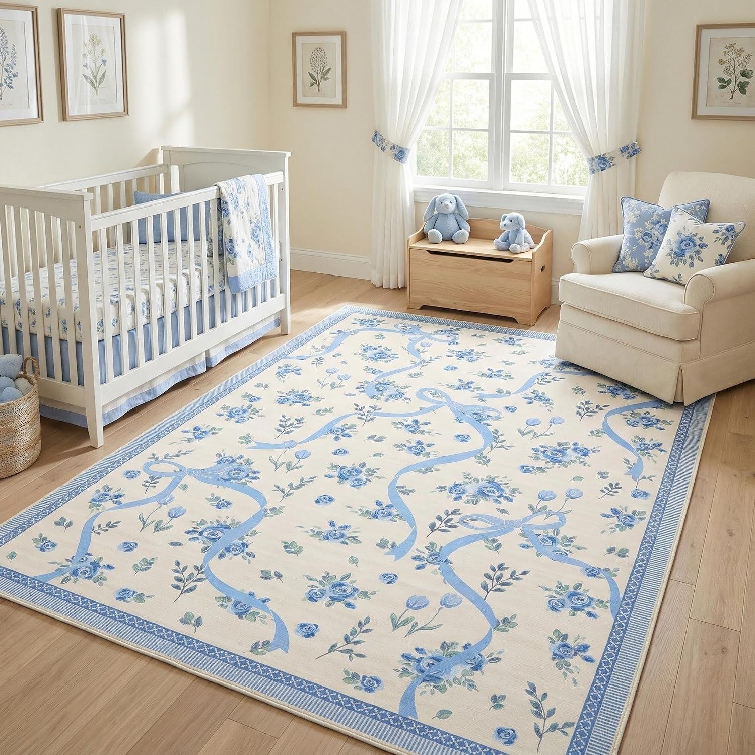 Floral Bow Rugs for Bedroom Girls, 8×10 Area Rug for Living Room | Non Slip