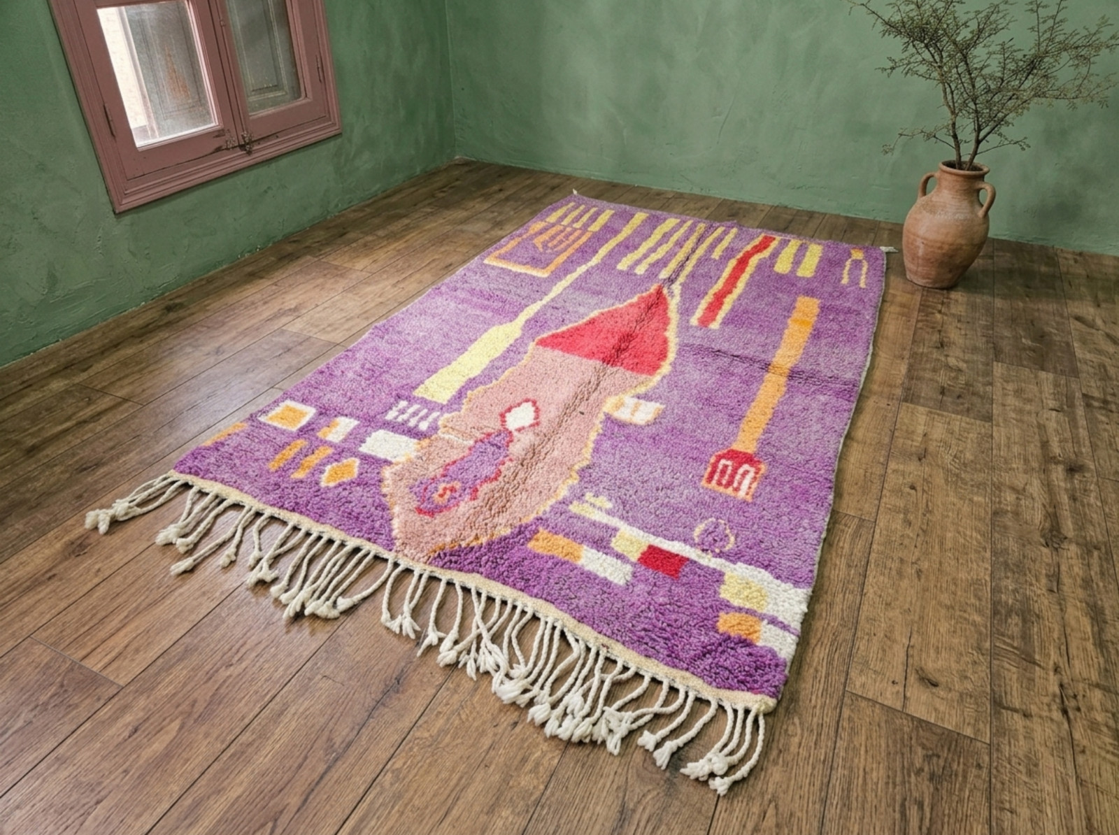 Handwoven Moroccan Beni Ourain Wool Rug Purple Shaggy Berber Carpet Custom Size