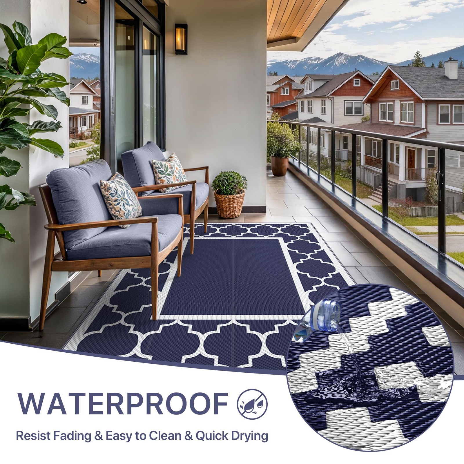Outdoor Waterproof Area Rug 5′ x 8′ for Patio, Deck, RV, Beach & Picnic