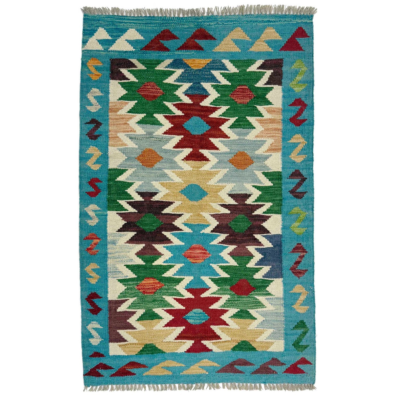 Turkish Kilim Handmade Geometric Woolen Rug 2.8×4.1Ft Flat Rug Woolen Rug R38951
