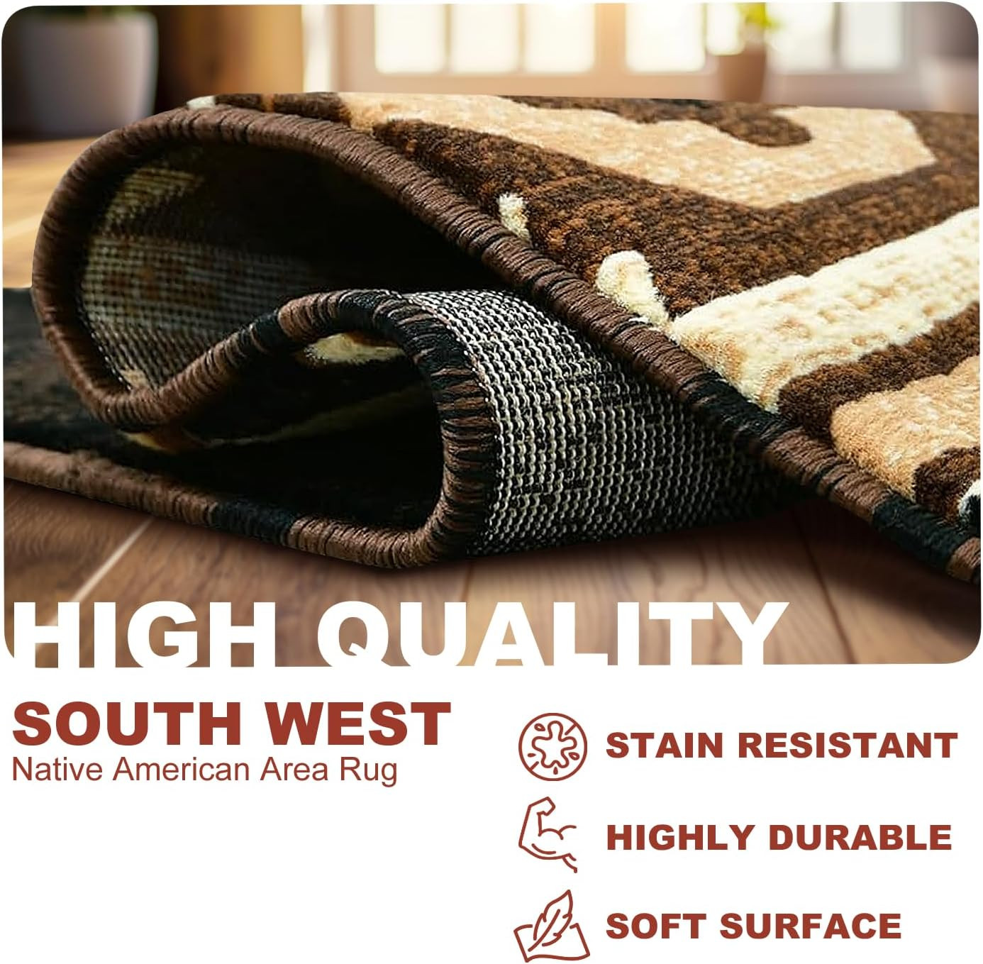 Southwestern Area Rug – anti Static & Washable – Black, 8 Ft X 10 Ft | Soft Nati